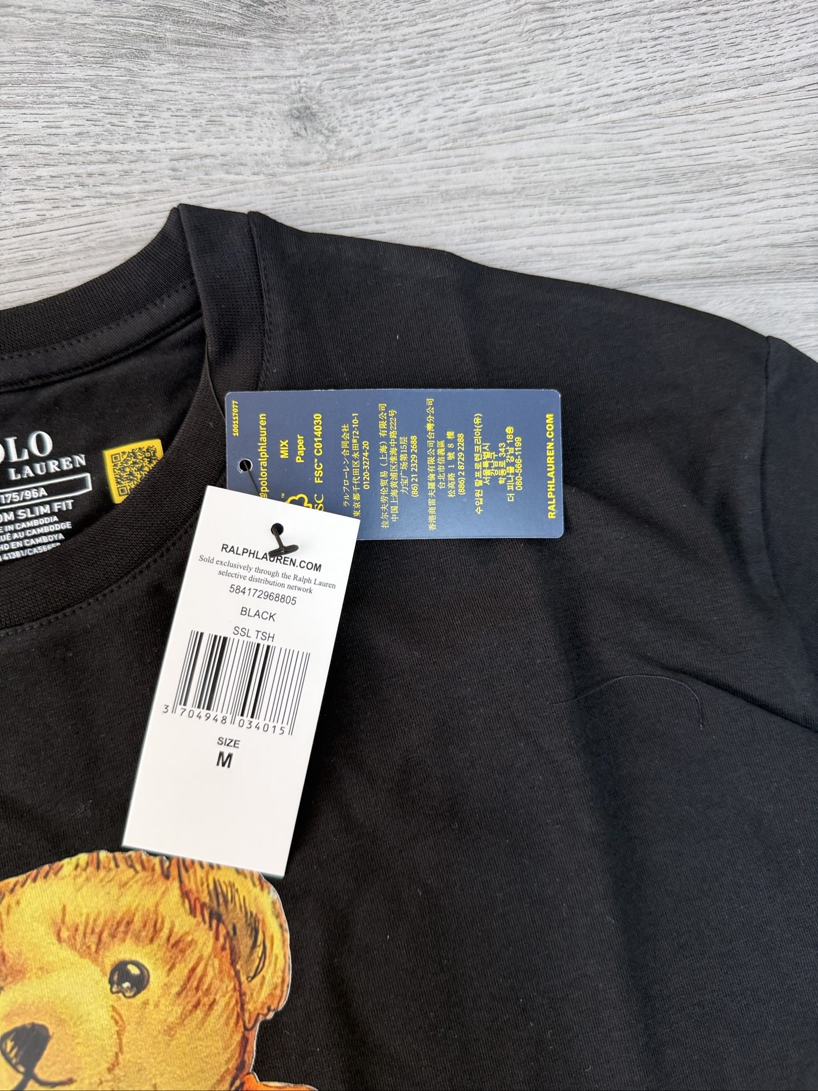 Polo Ralph Lauren Black Bear Print Cotton T-Shirt Medium ( image 3
