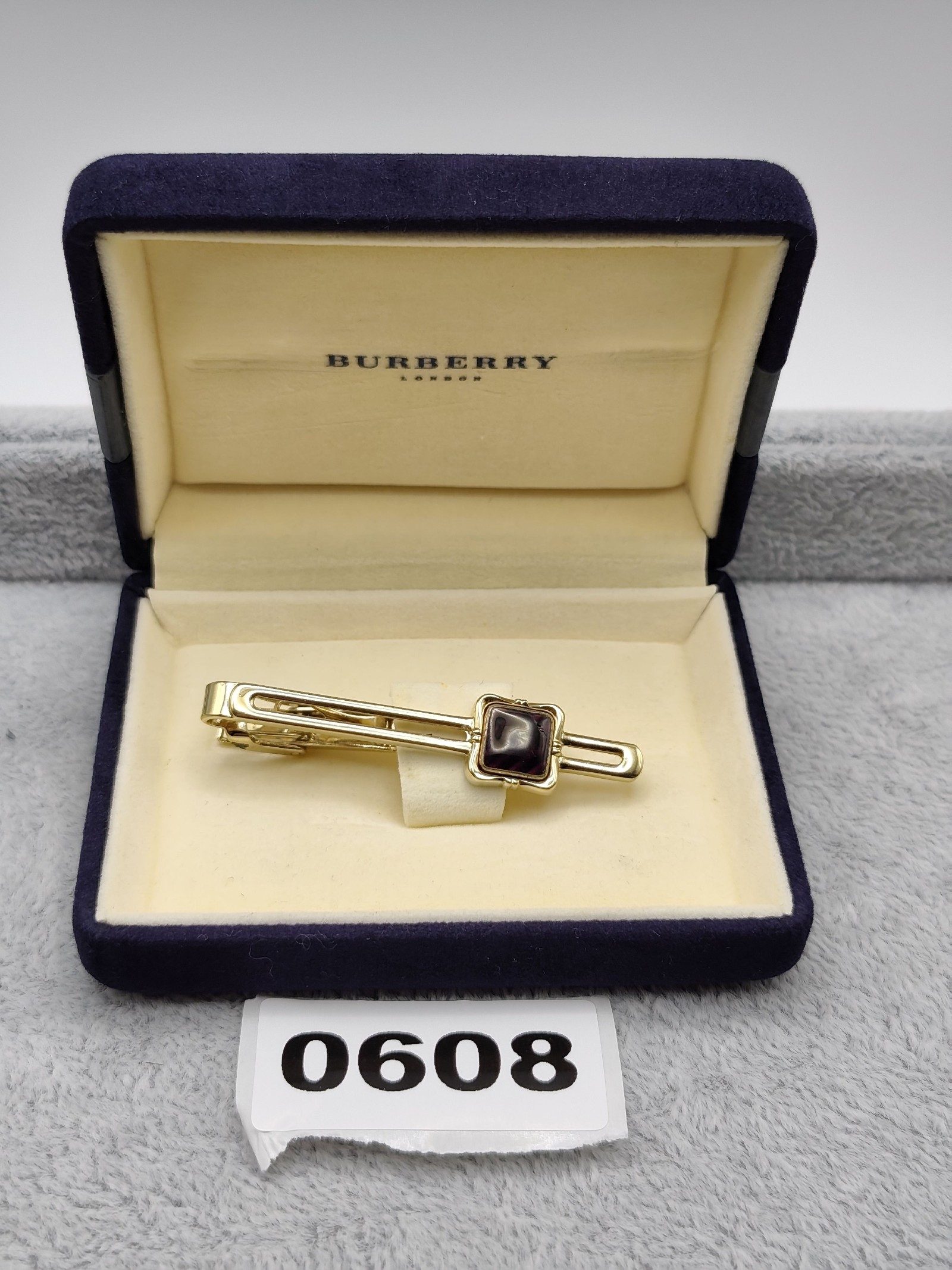 Burberry Gold & Black Tie Clip with Box