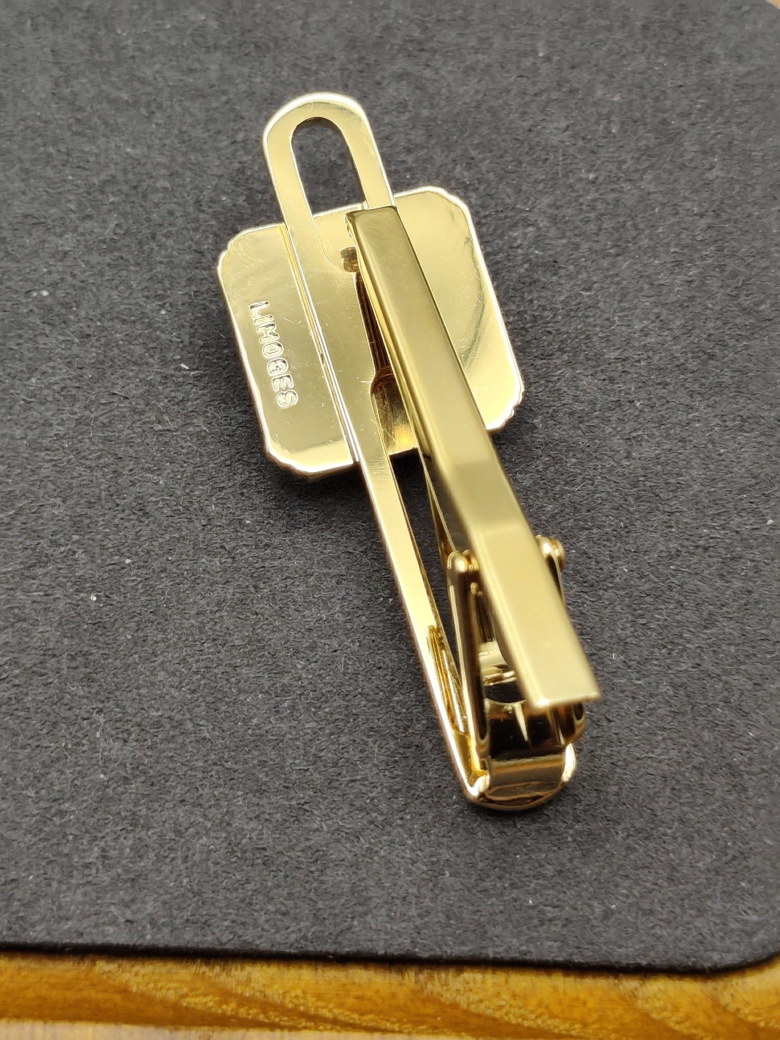 Limoges France Gold Tone Blue Rose Tie Clip image 5