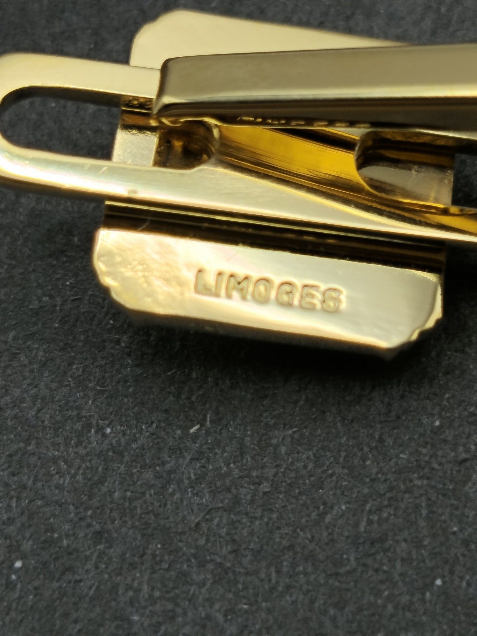 Limoges France Gold Tone Blue Rose Tie Clip image 6