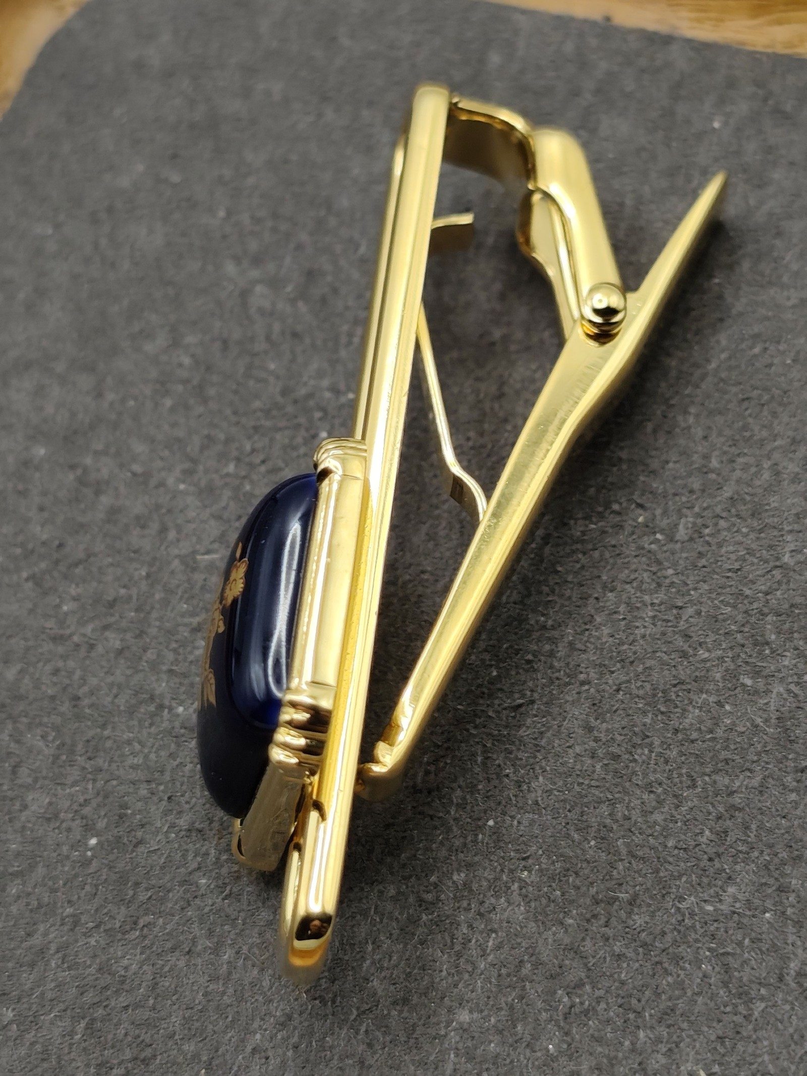 Limoges France Gold Tone Blue Rose Tie Clip image 8