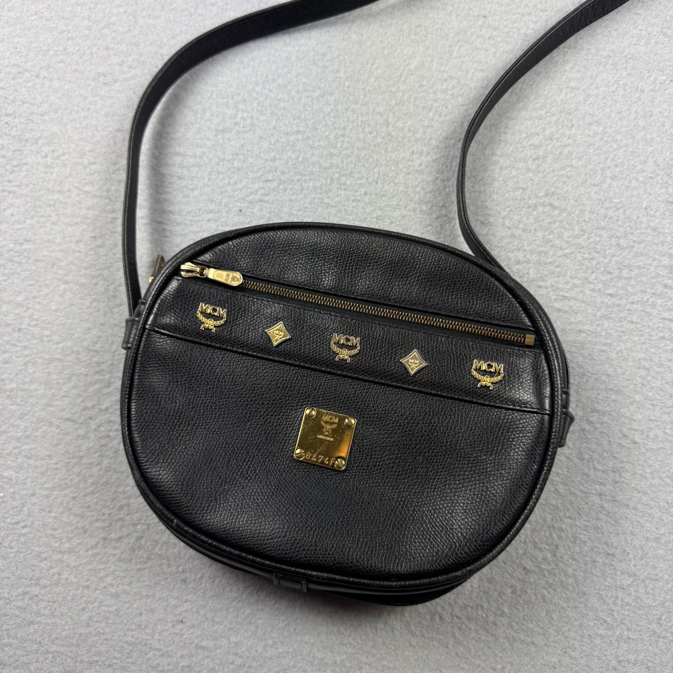 Authentic MCM München 6474F Black Leather Crossbody Mini Bag One Size image 2