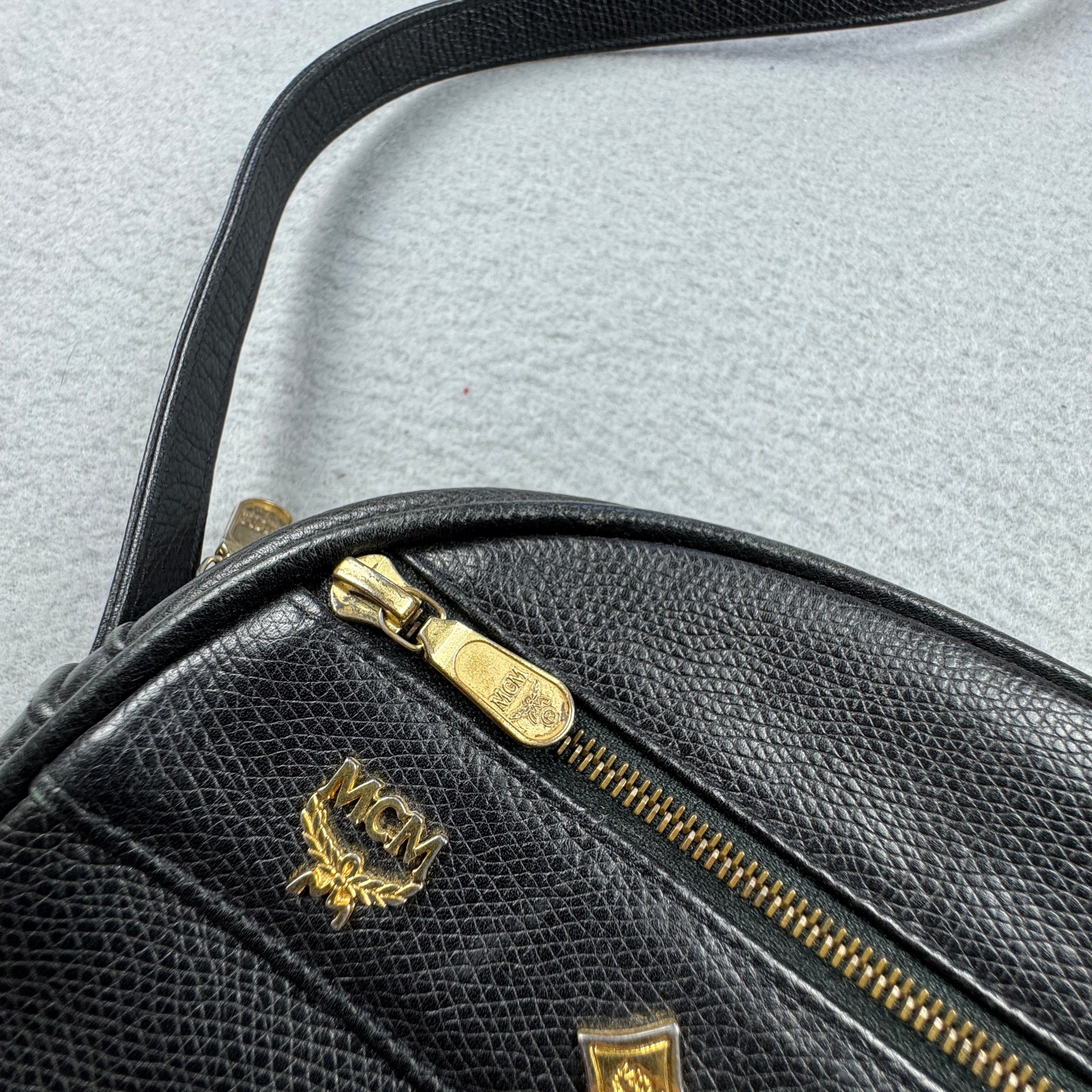 Authentic MCM München 6474F Black Leather Crossbody Mini Bag One Size image 4
