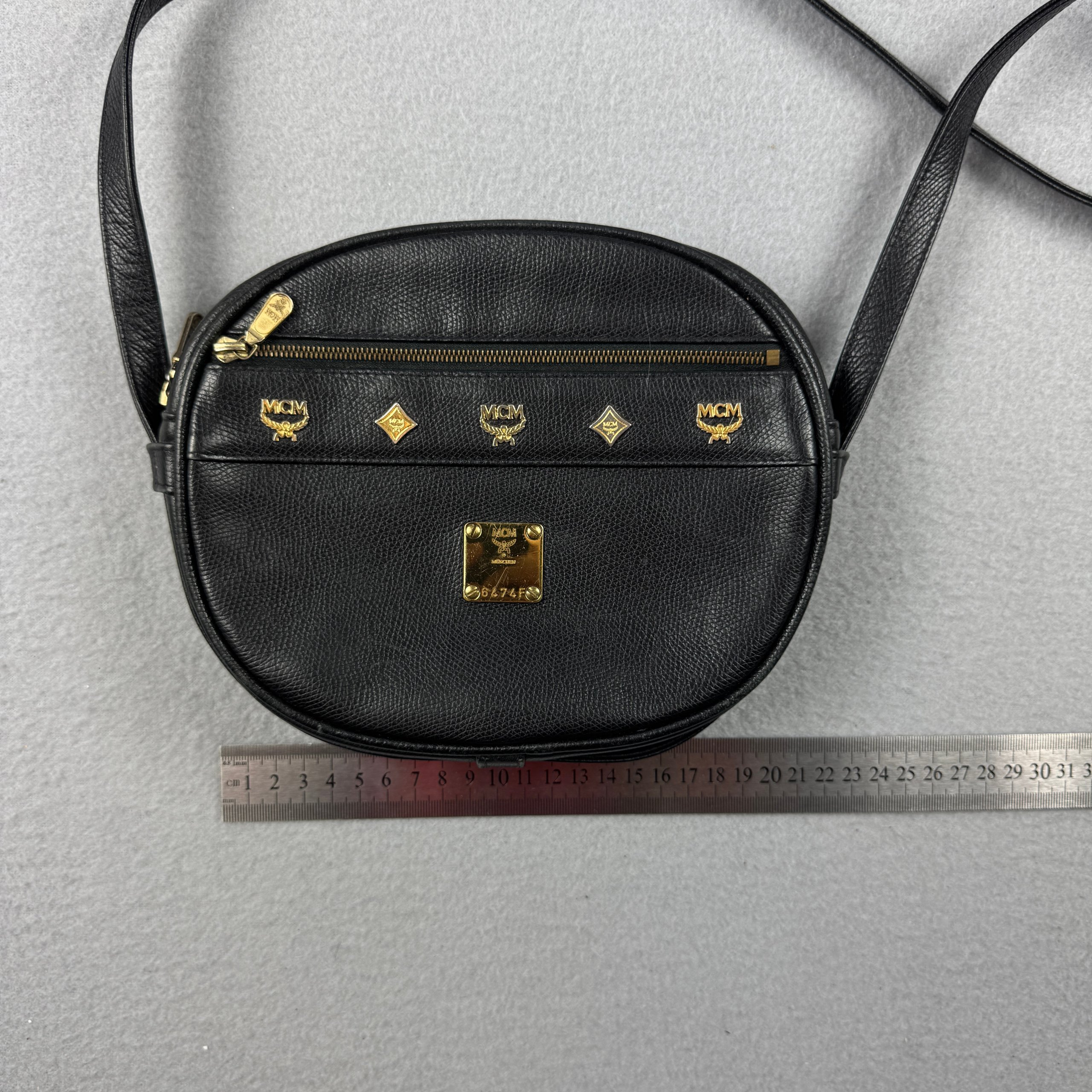 Authentic MCM München 6474F Black Leather Crossbody Mini Bag One Size image 6