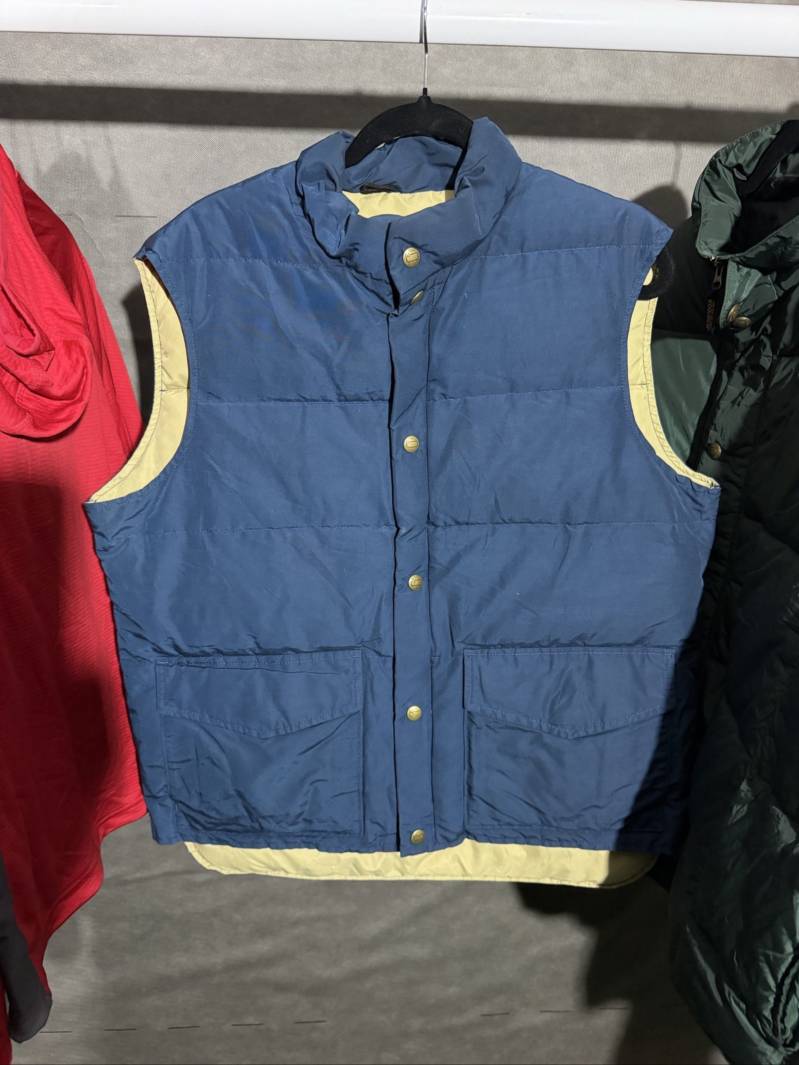 Vintage Woolrich Blue & Yellow Puffer Gilet Large Cotton Nylon