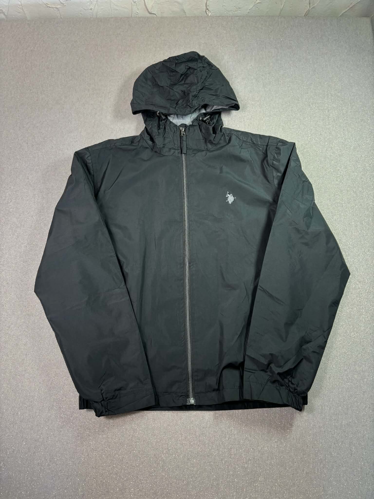 U.S. Polo Assn. Men's Black Hooded Windbreaker Jacket Large
