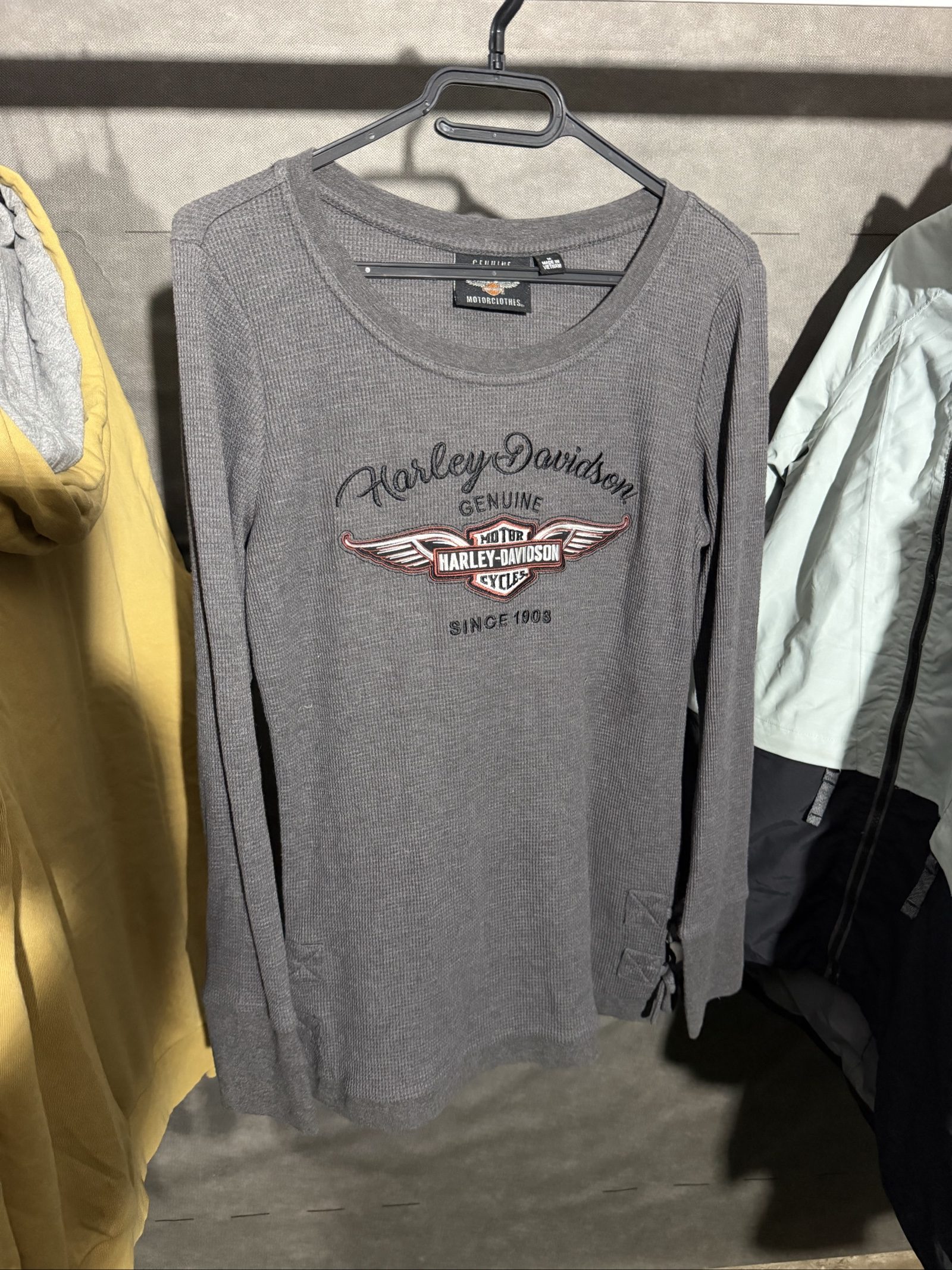 Harley Davidson Grey Thermal Long Sleeve Top Medium Motorclothes