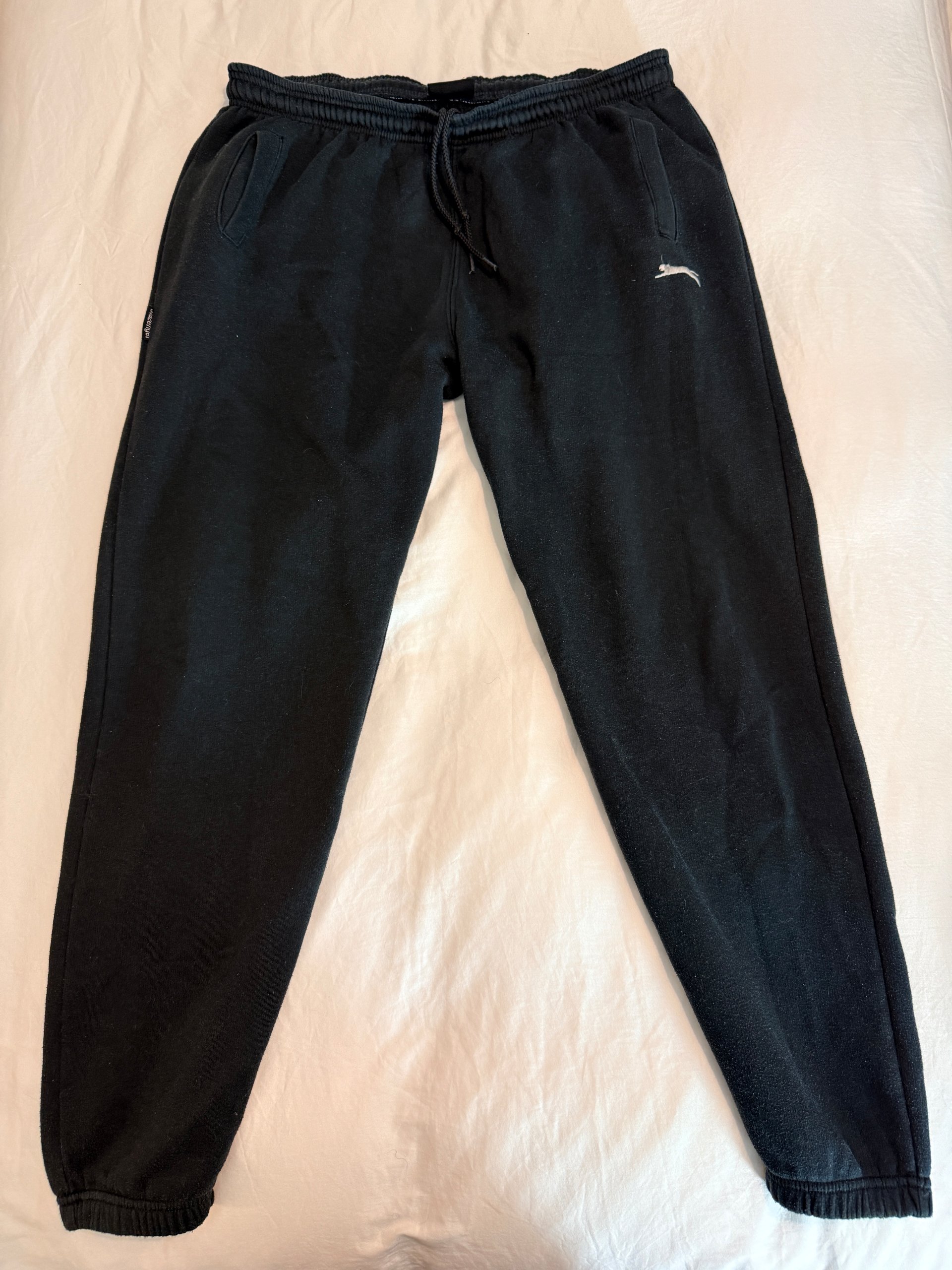 Slazenger Black Fleece Lined Joggers XL White Logo image 2