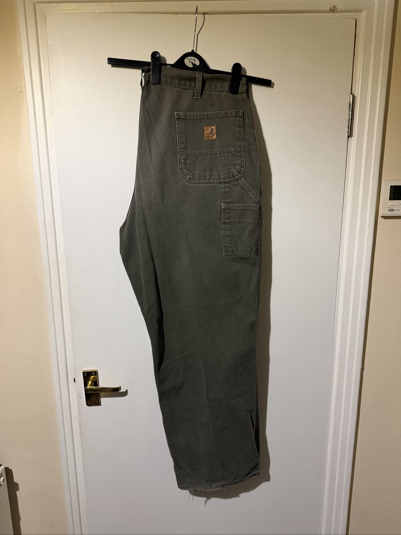 Carhartt Green Carpenter Trousers Large Distressed Hem size 42w
