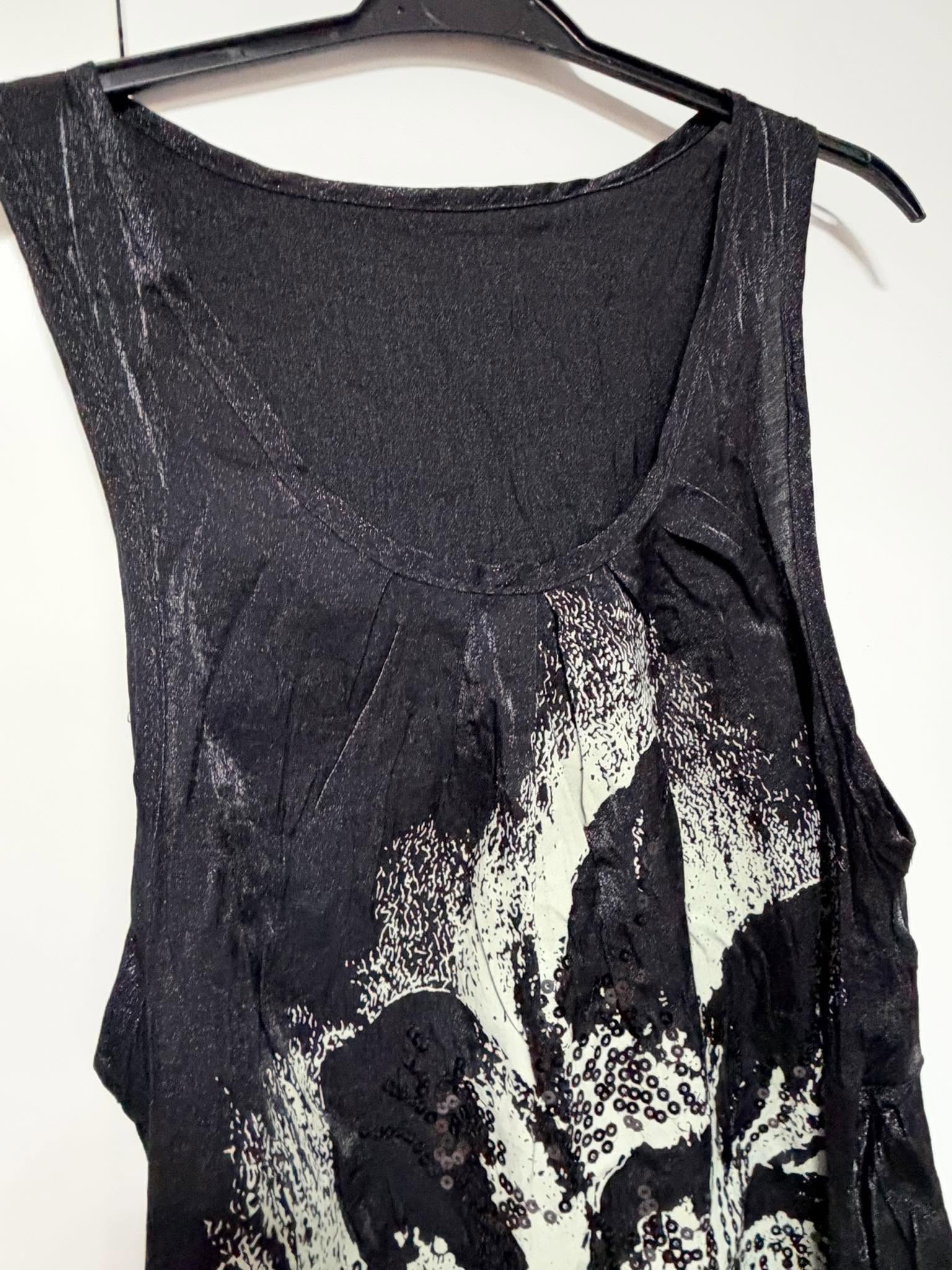 Black Gothic Floral Sequin Longline Vest Top Alternative Grunge Tunic Size M image 4