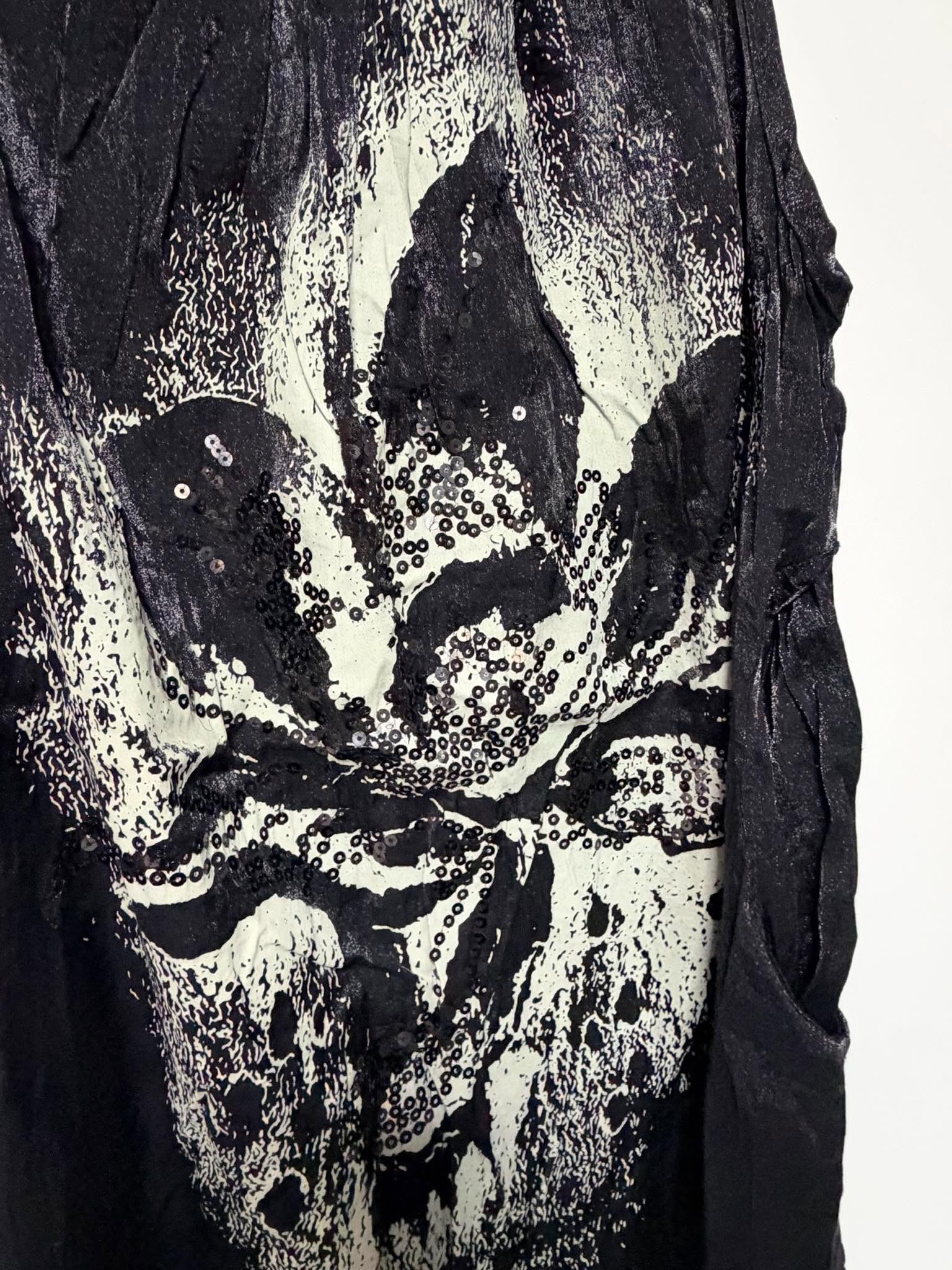 Black Gothic Floral Sequin Longline Vest Top Alternative Grunge Tunic Size M image 3