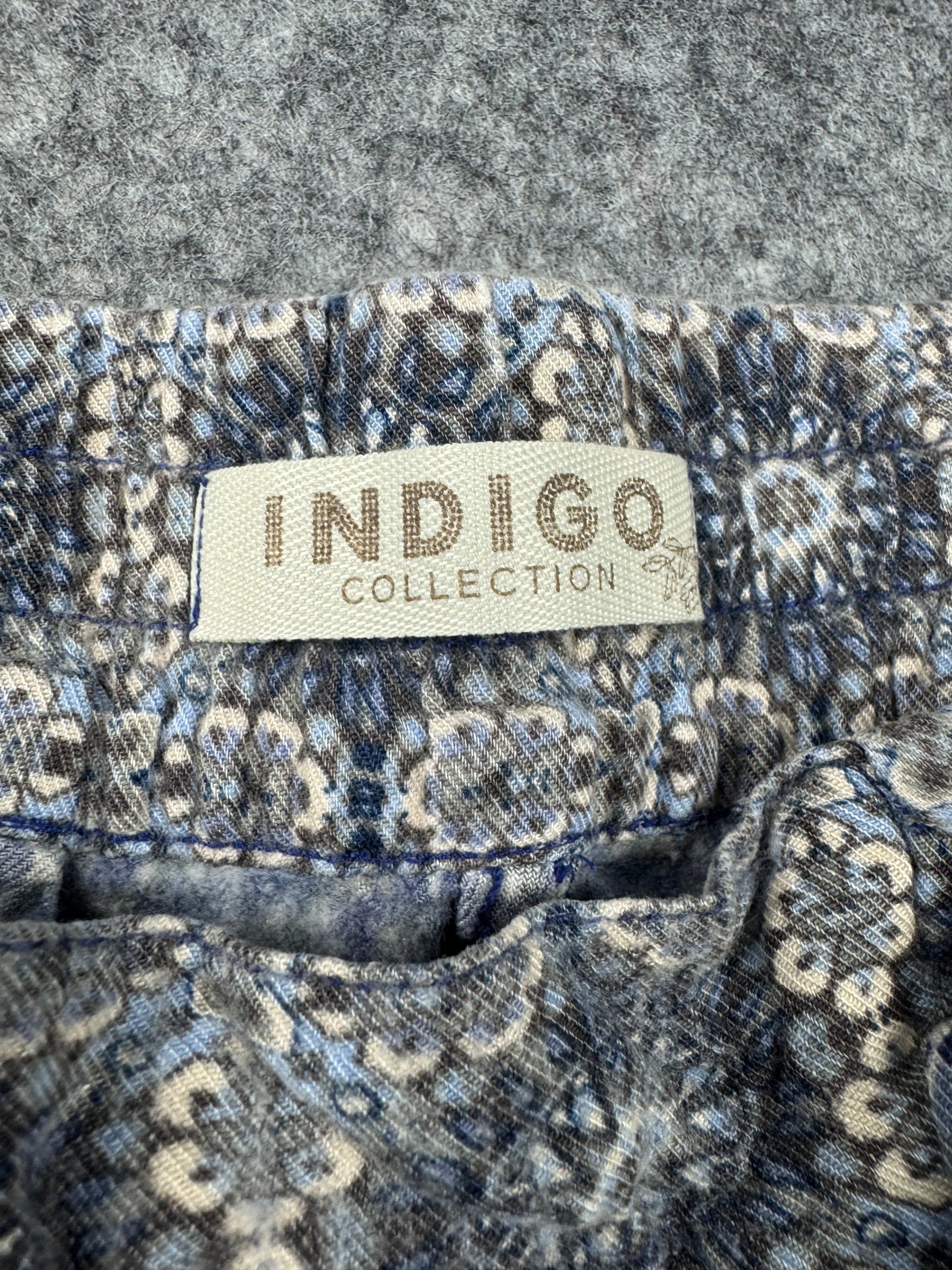 Indigo Collection Blue & White Printed Crinkle Trousers Elastic Waist One Size image 2