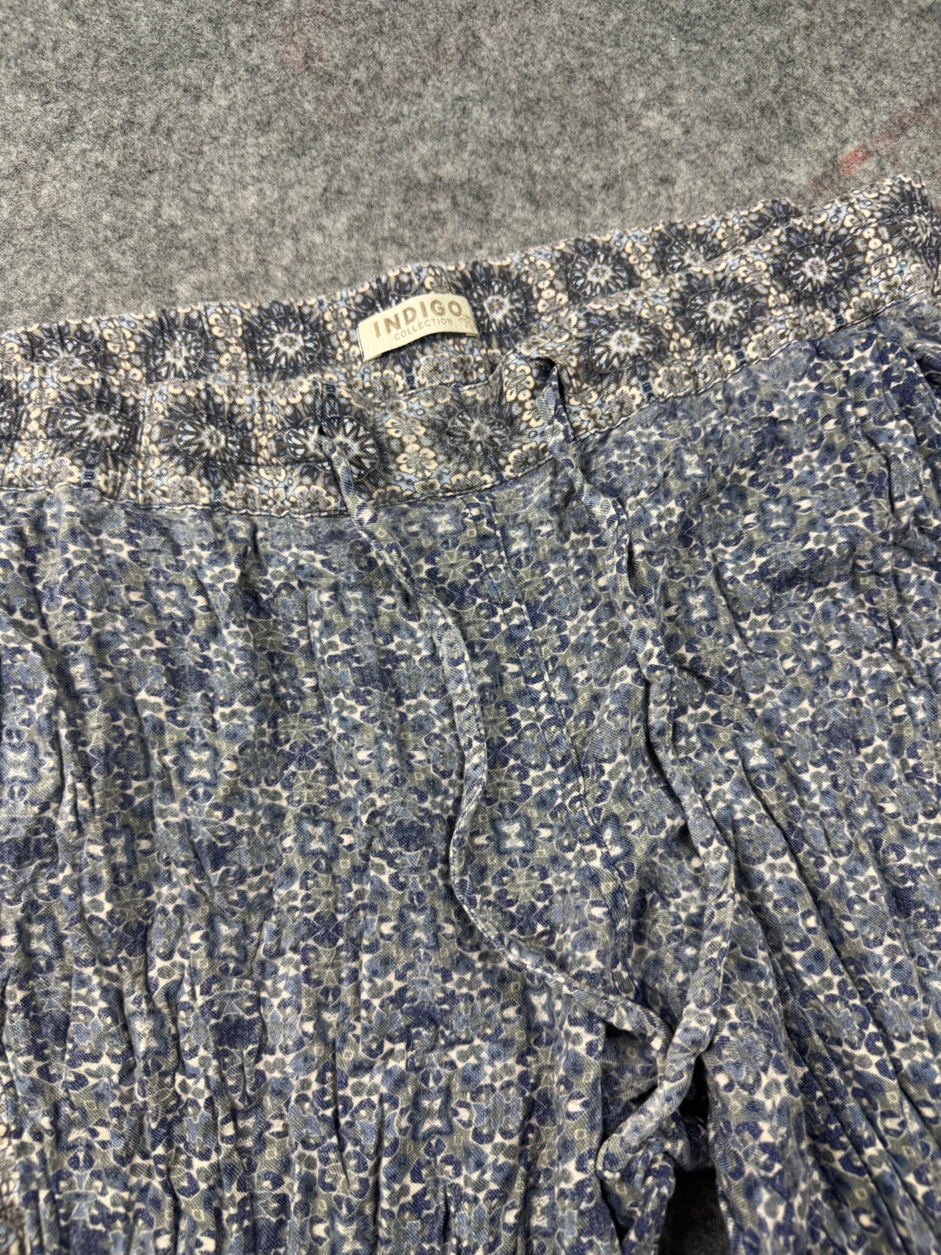 Indigo Collection Blue & White Printed Crinkle Trousers Elastic Waist One Size image 3