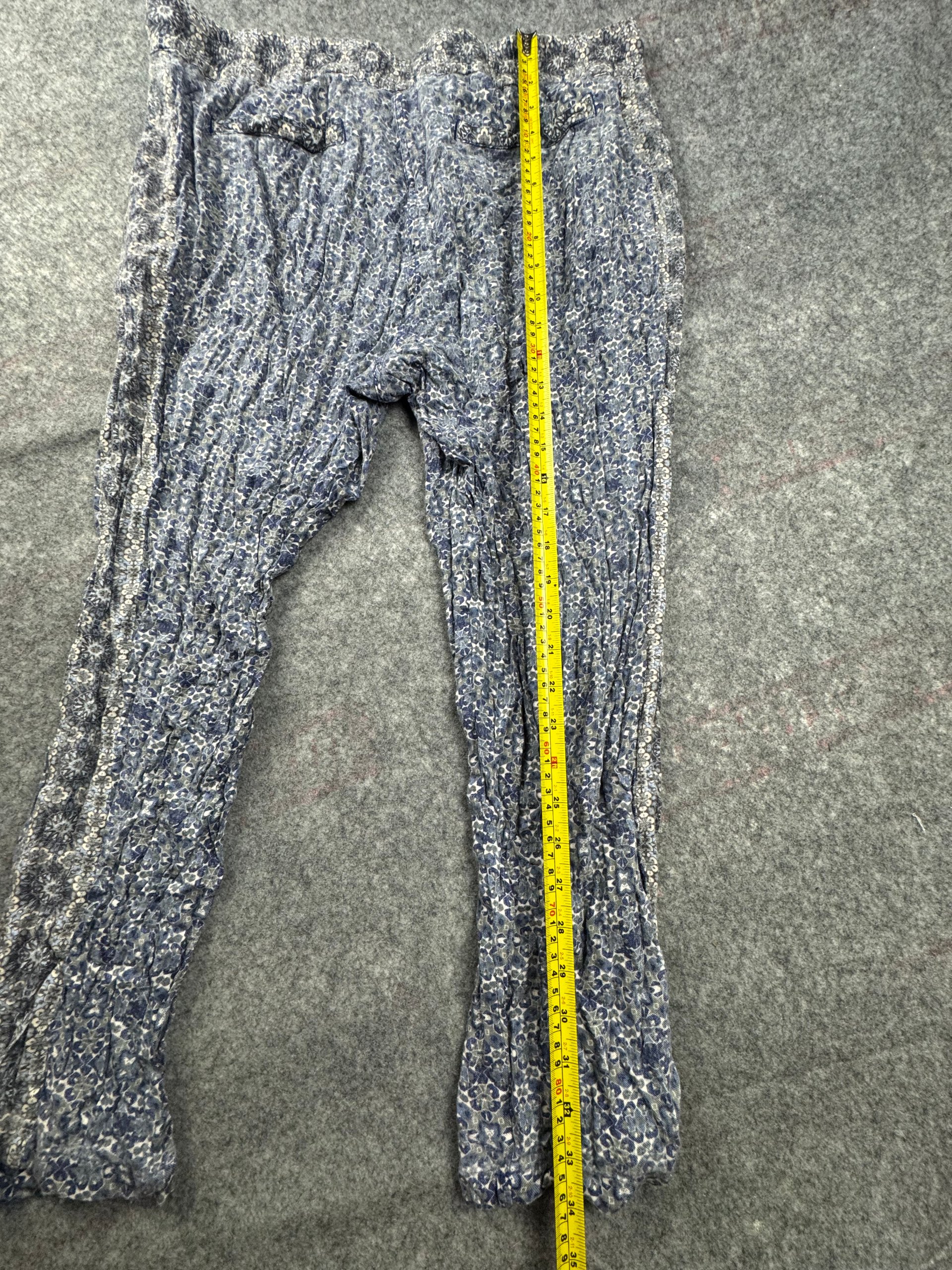 Indigo Collection Blue & White Printed Crinkle Trousers Elastic Waist One Size image 4