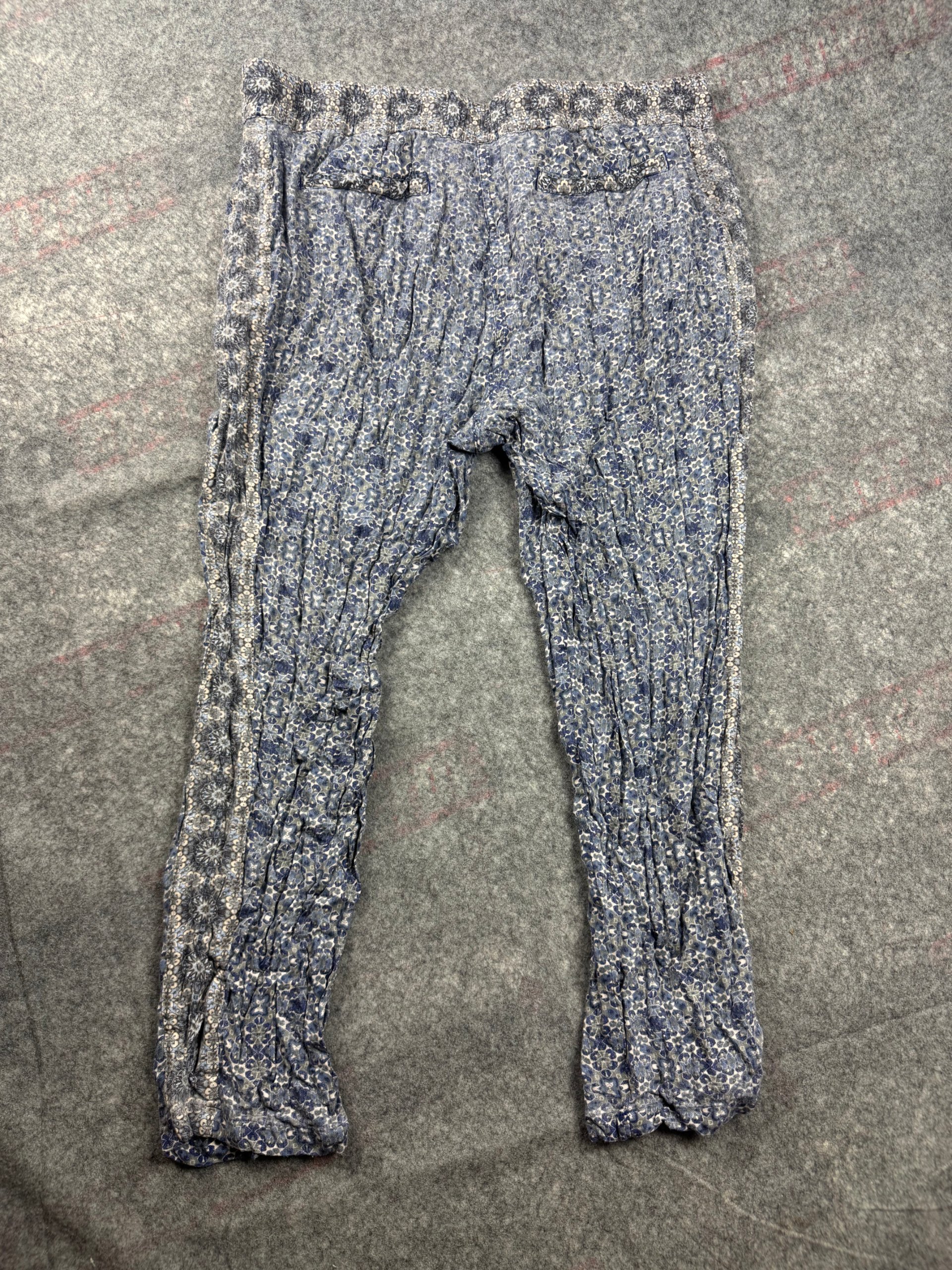 Indigo Collection Blue & White Printed Crinkle Trousers Elastic Waist One Size image 5
