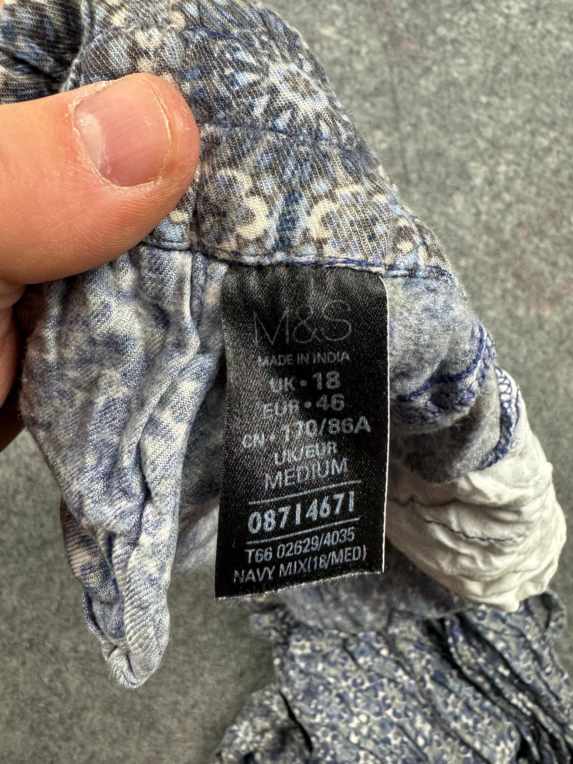 Indigo Collection Blue & White Printed Crinkle Trousers Elastic Waist One Size image 6