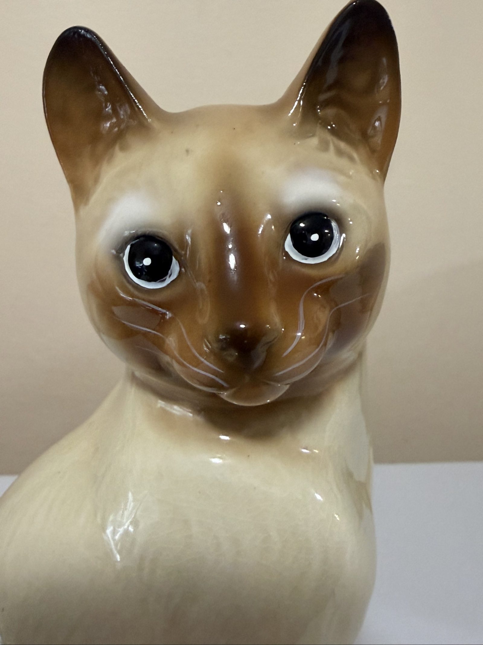 Vintage Ceramic Siamese Cat Figurine Brown & Cream image 2