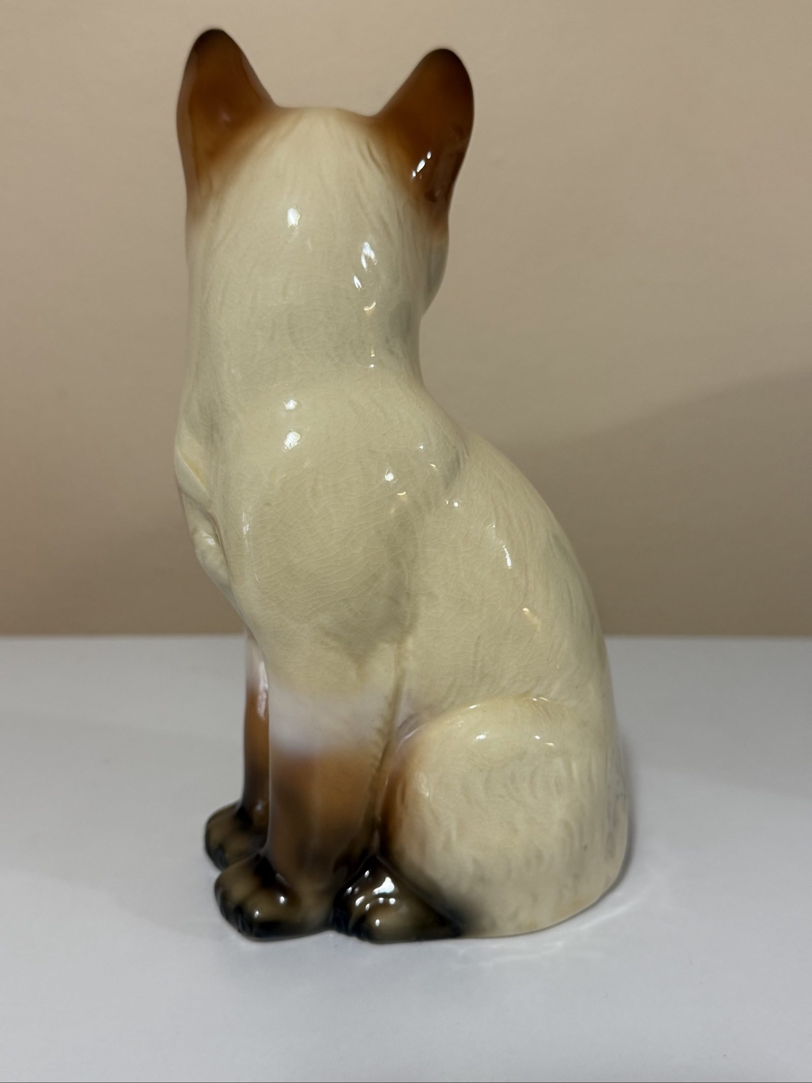 Vintage Ceramic Siamese Cat Figurine Brown & Cream image 3