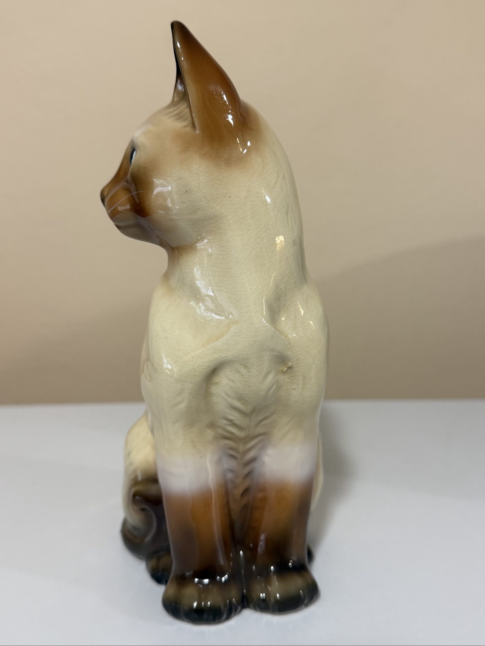 Vintage Ceramic Siamese Cat Figurine Brown & Cream image 4