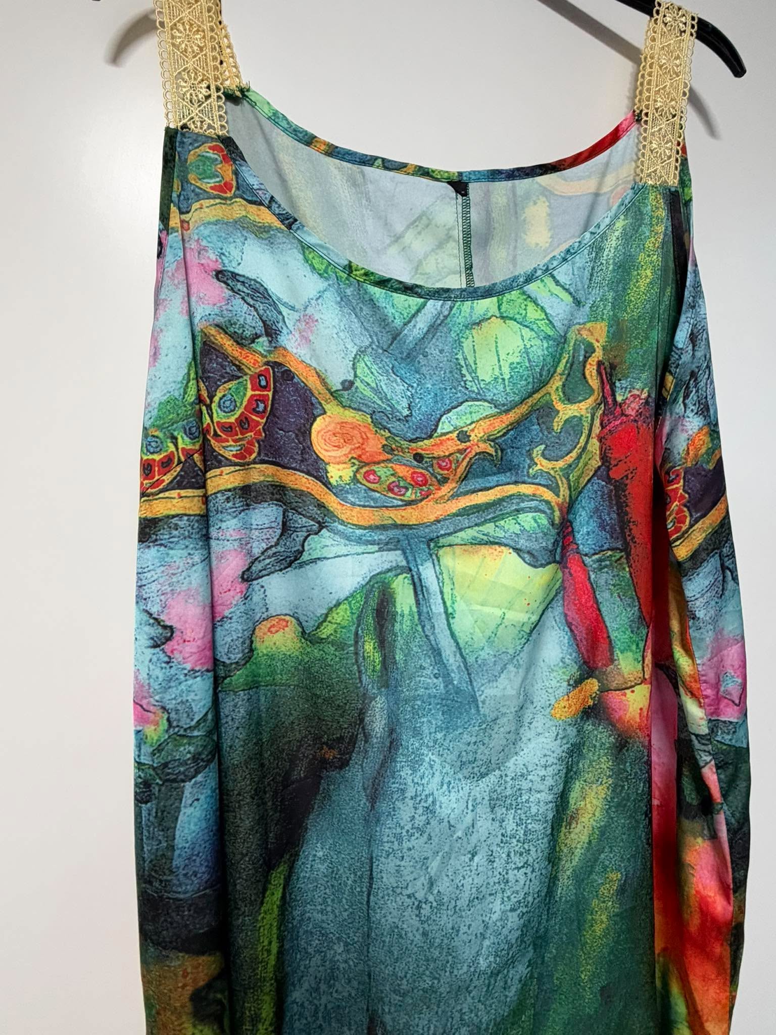 SHEIN Multicoloured Abstract Print Maxi Dress Size Medium Boho Holiday Summer image 3