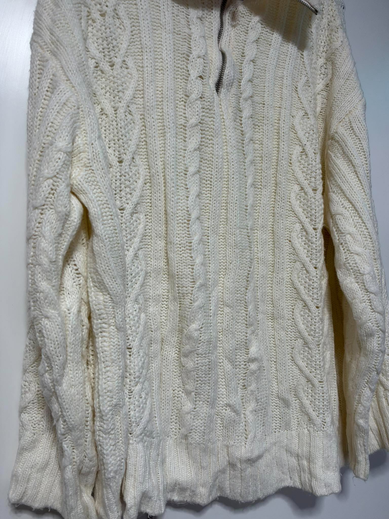 Cream Cable Knit Quarter Zip Jumper Size Large Chunky Oversized Winter Sweater image 2