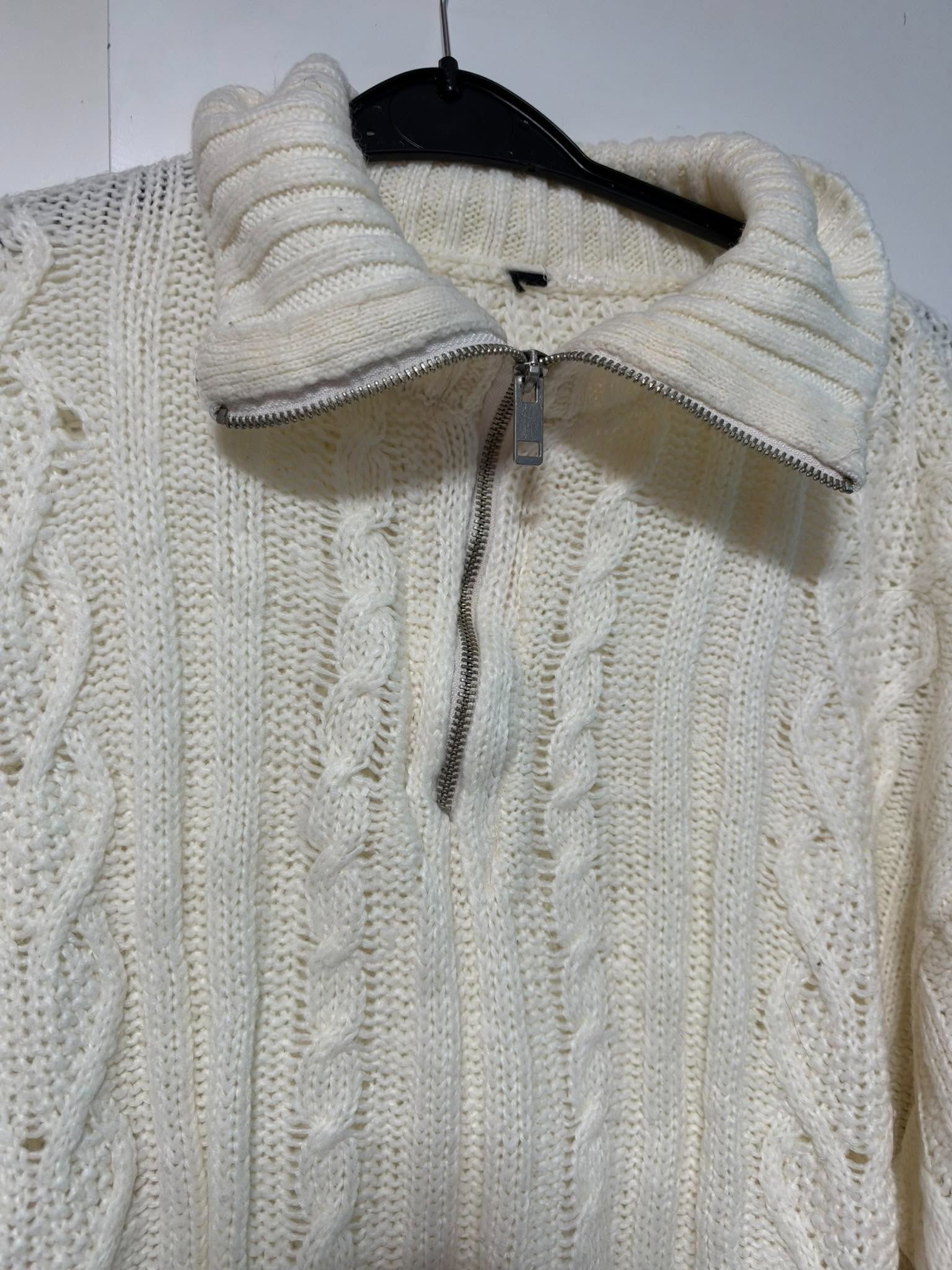 Cream Cable Knit Quarter Zip Jumper Size Large Chunky Oversized Winter Sweater image 3