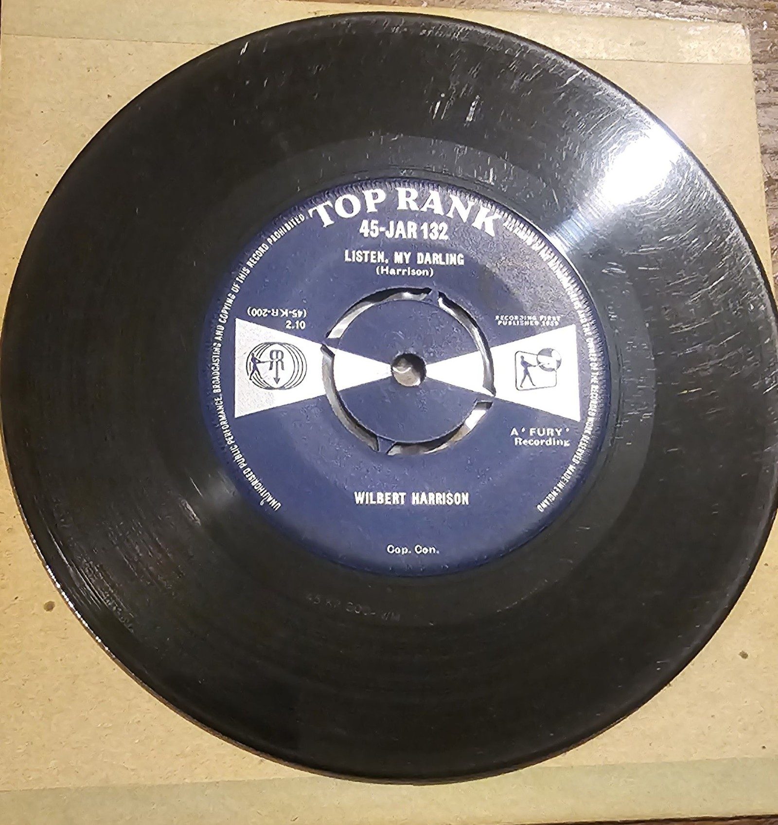 Wilbert Harrison Kansas City Top Rank 45-JAR 132 7" Vinyl Single image 2