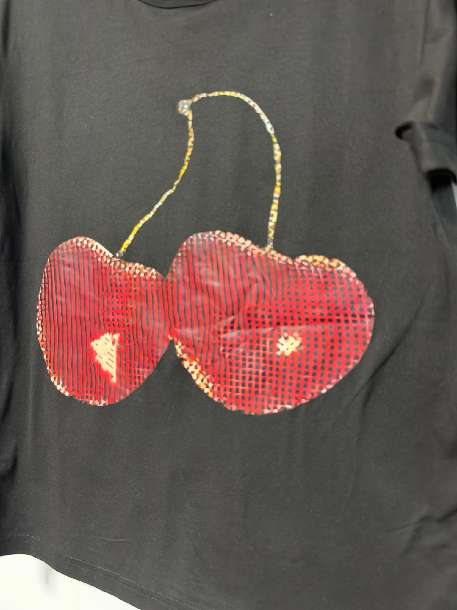 SHEIN Black Cherry Graphic T-Shirt Size Small Red Cherries Y2K Casual Tee image 4