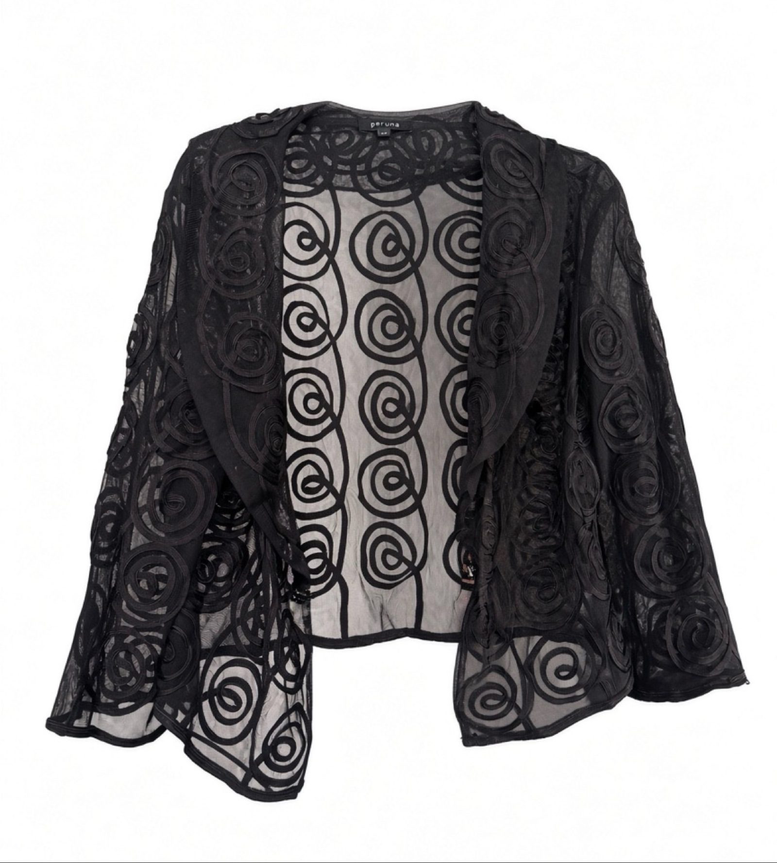 Per Una Black Sheer Swirl Embroidered Shrug Bolero – 3/4 Sleeve Size 14