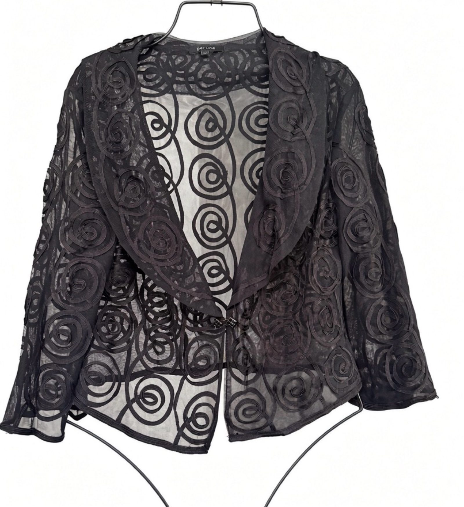 Per Una Black Sheer Swirl Embroidered Shrug Bolero – 3/4 Sleeve Size 14 image 2