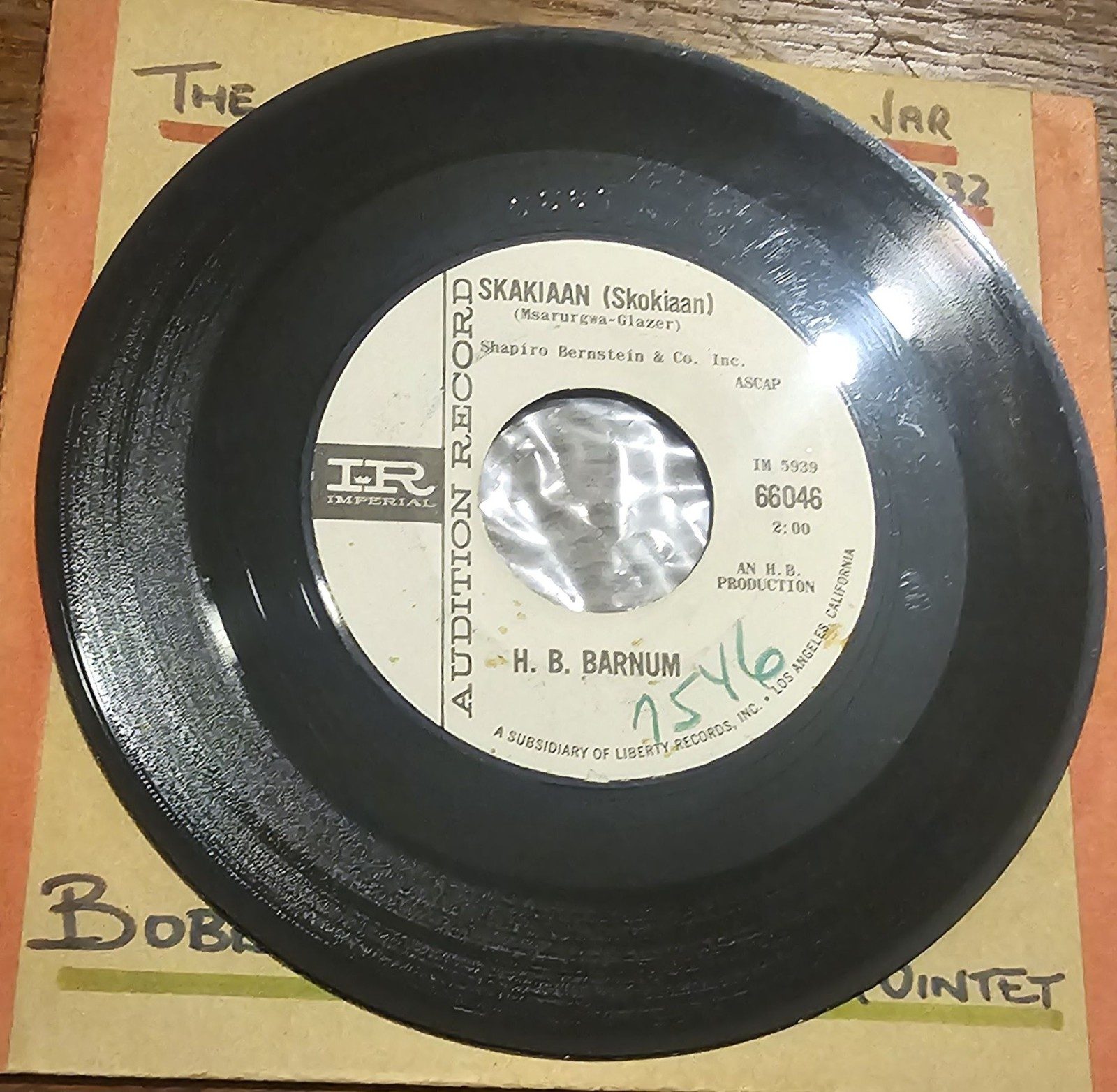 H B H.B. Barnum Ska Drums / Skakiaan Imperial 66046 1964 PROMO US 45 image 2