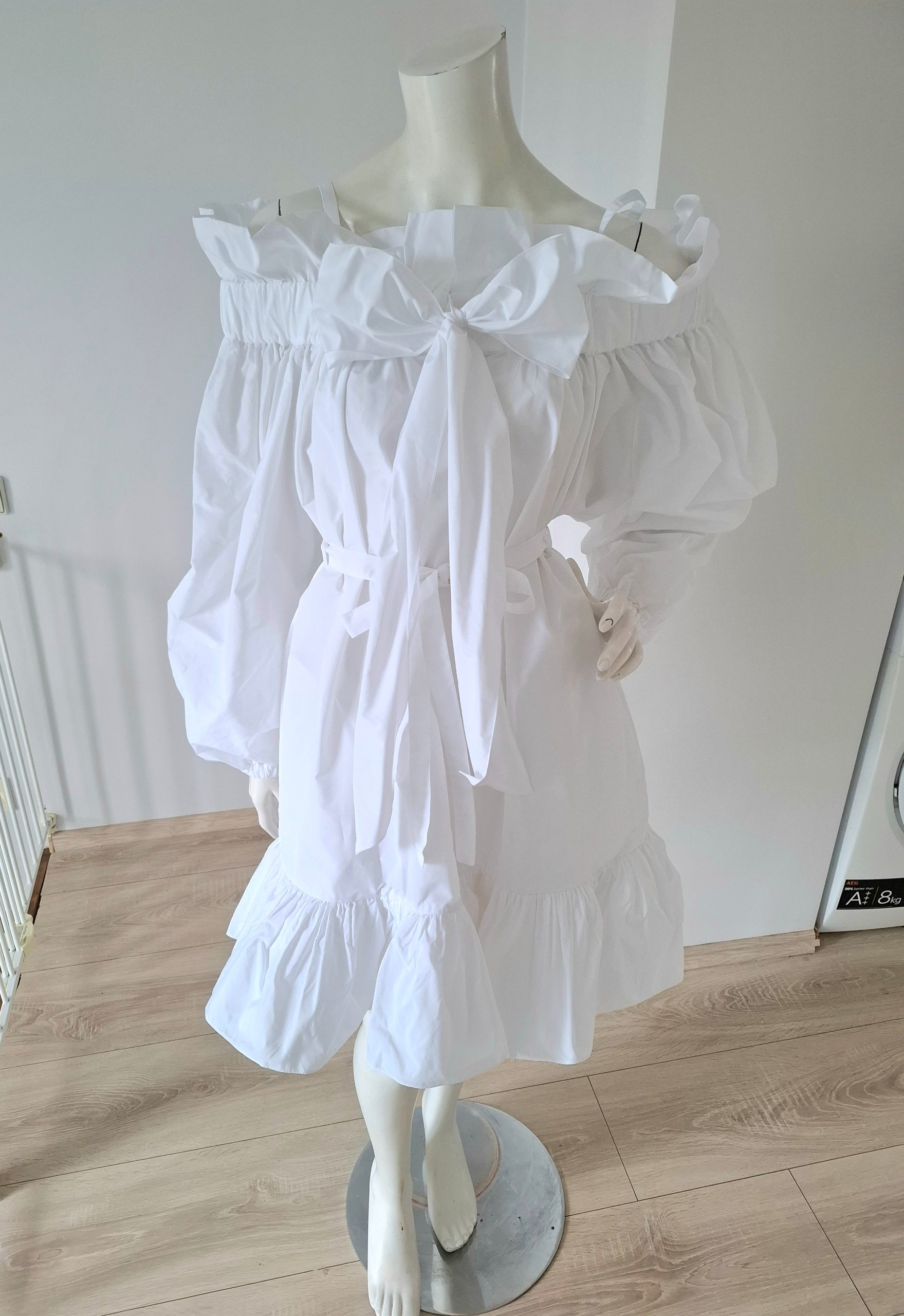 Self-Portrait White Off-Shoulder Bow Detail Mini Dress Medium image 9