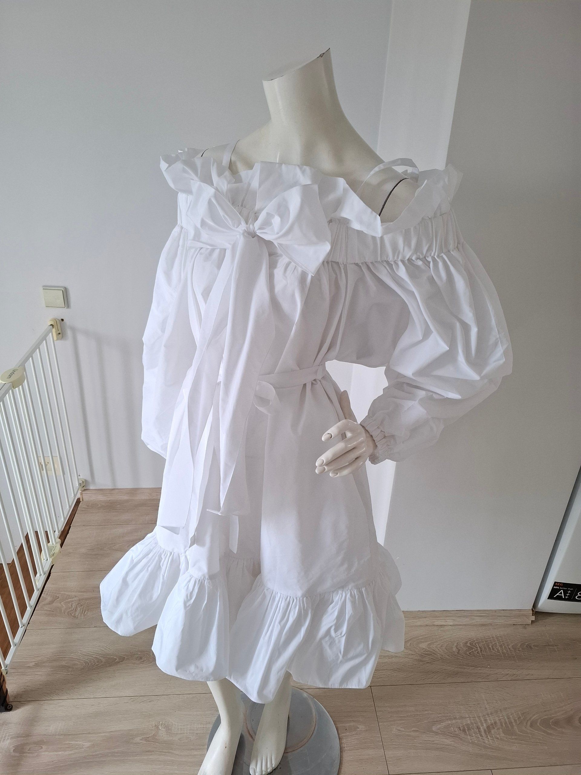 Self-Portrait White Off-Shoulder Bow Detail Mini Dress Medium image 10