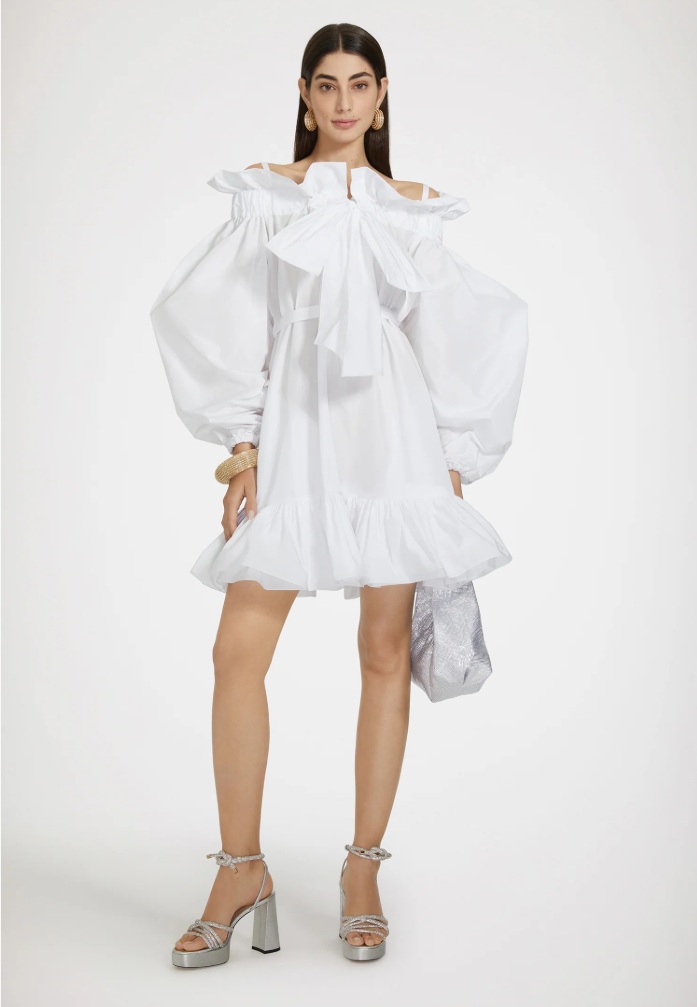 Self-Portrait White Off-Shoulder Bow Detail Mini Dress Medium image 7