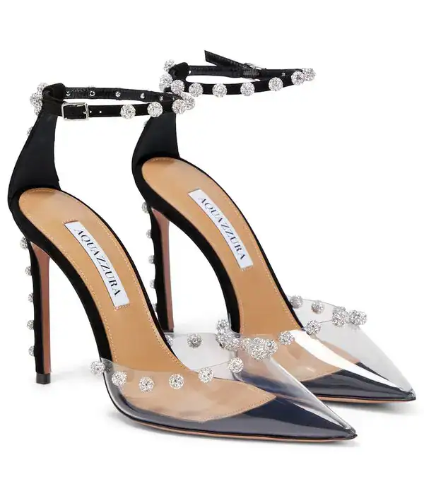 Aquazzura Women's Black & Clear PVC Embellished Stiletto Heels