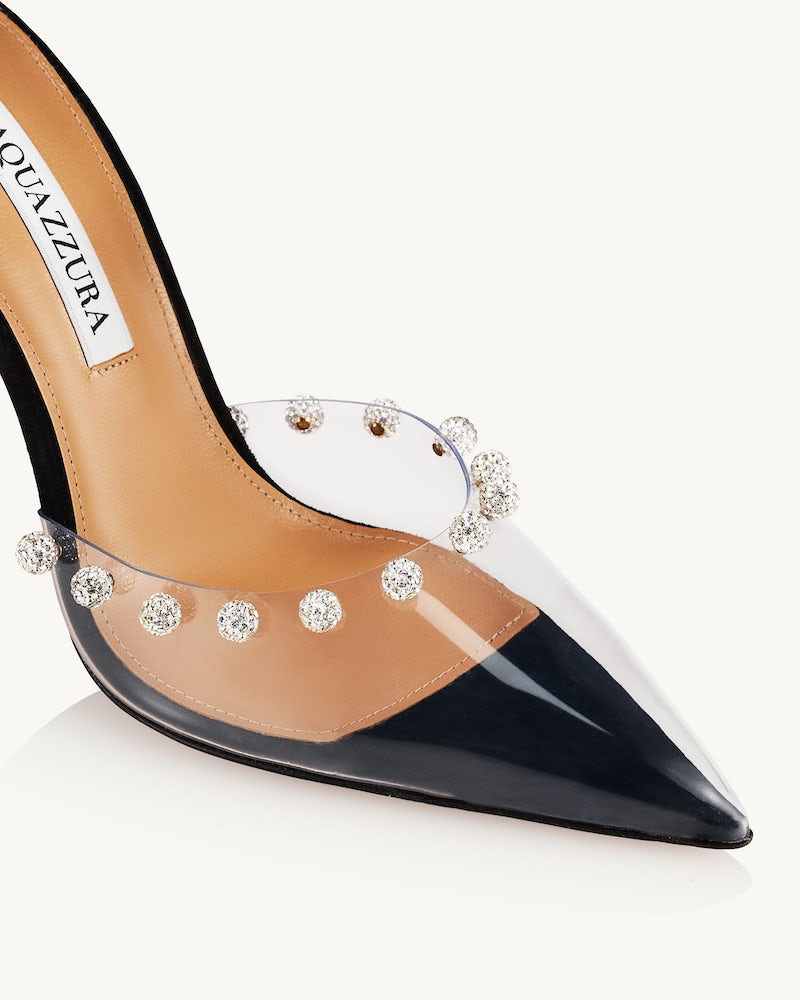 Aquazzura Women's Black & Clear PVC Embellished Stiletto Heels image 9