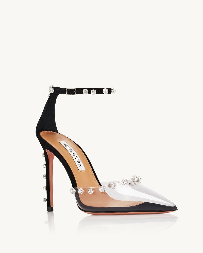 Aquazzura Women's Black & Clear PVC Embellished Stiletto Heels image 6