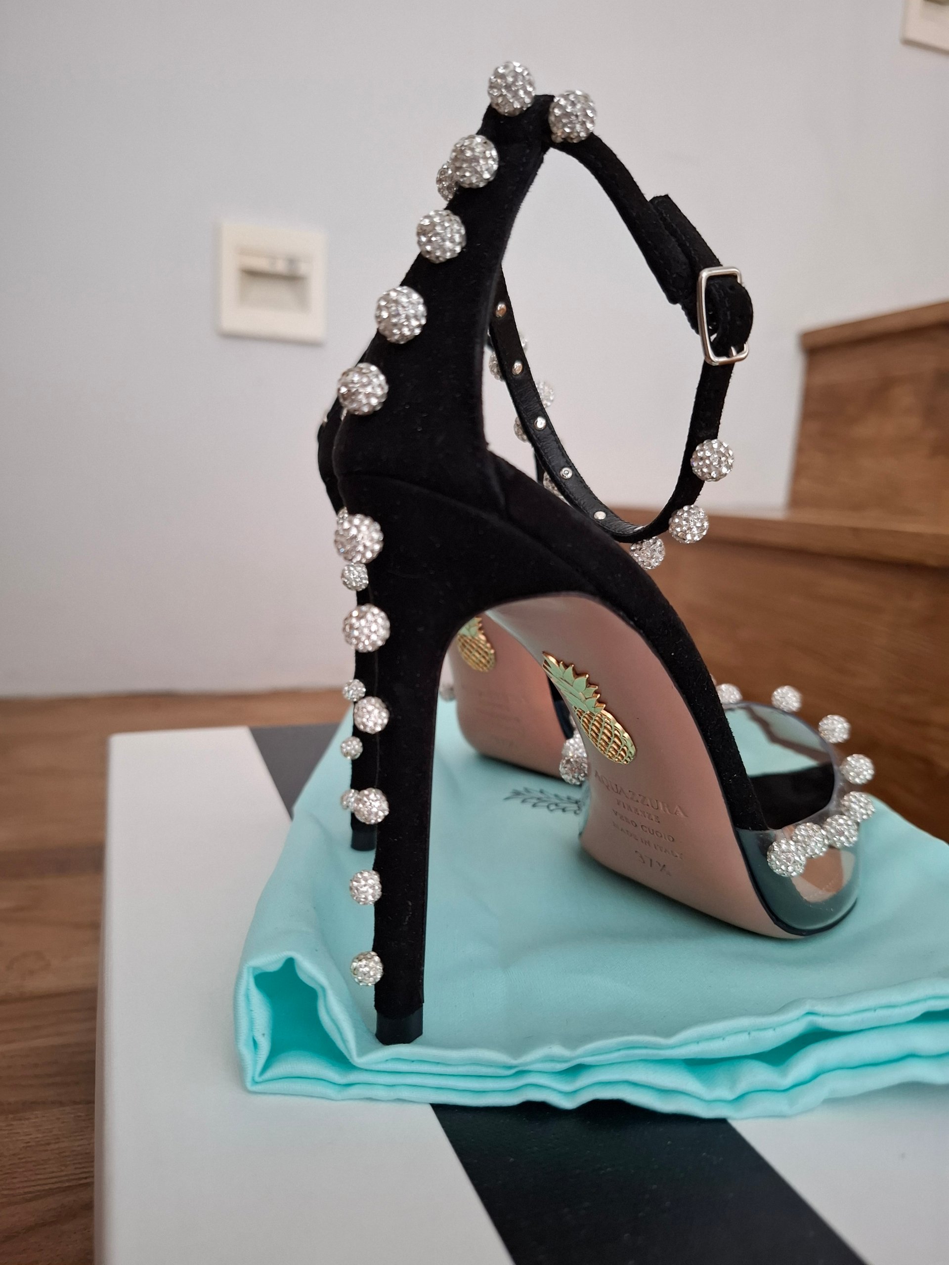Aquazzura Women's Black & Clear PVC Embellished Stiletto Heels image 10