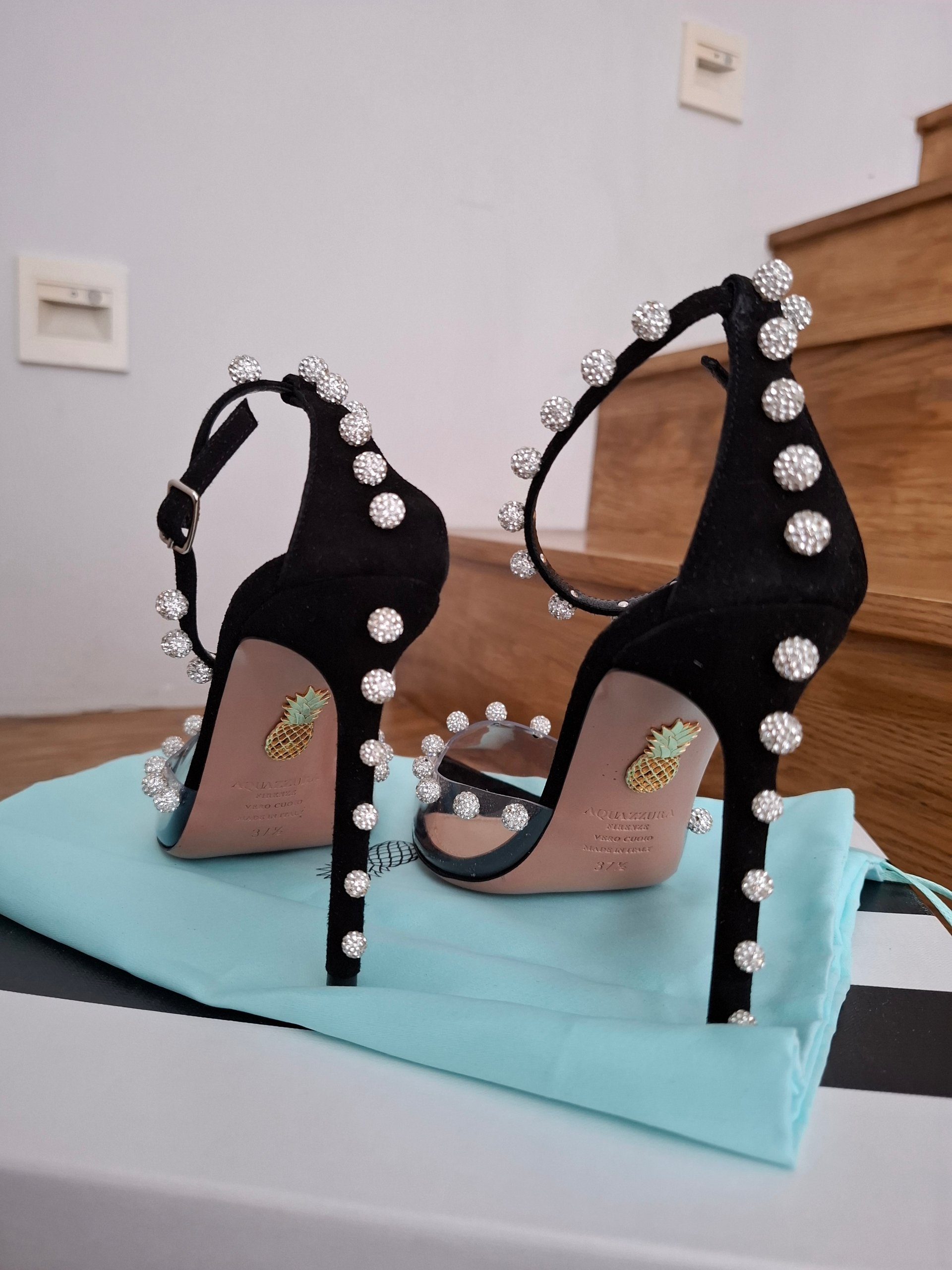Aquazzura Women's Black & Clear PVC Embellished Stiletto Heels image 9