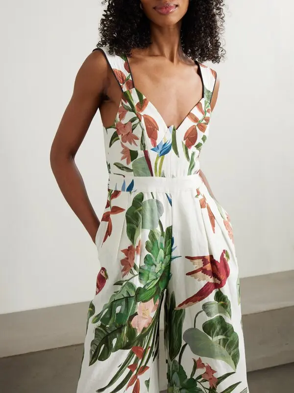 New FARM Rio Tropical Print Linen Blend Jumpsuit Size M image 4