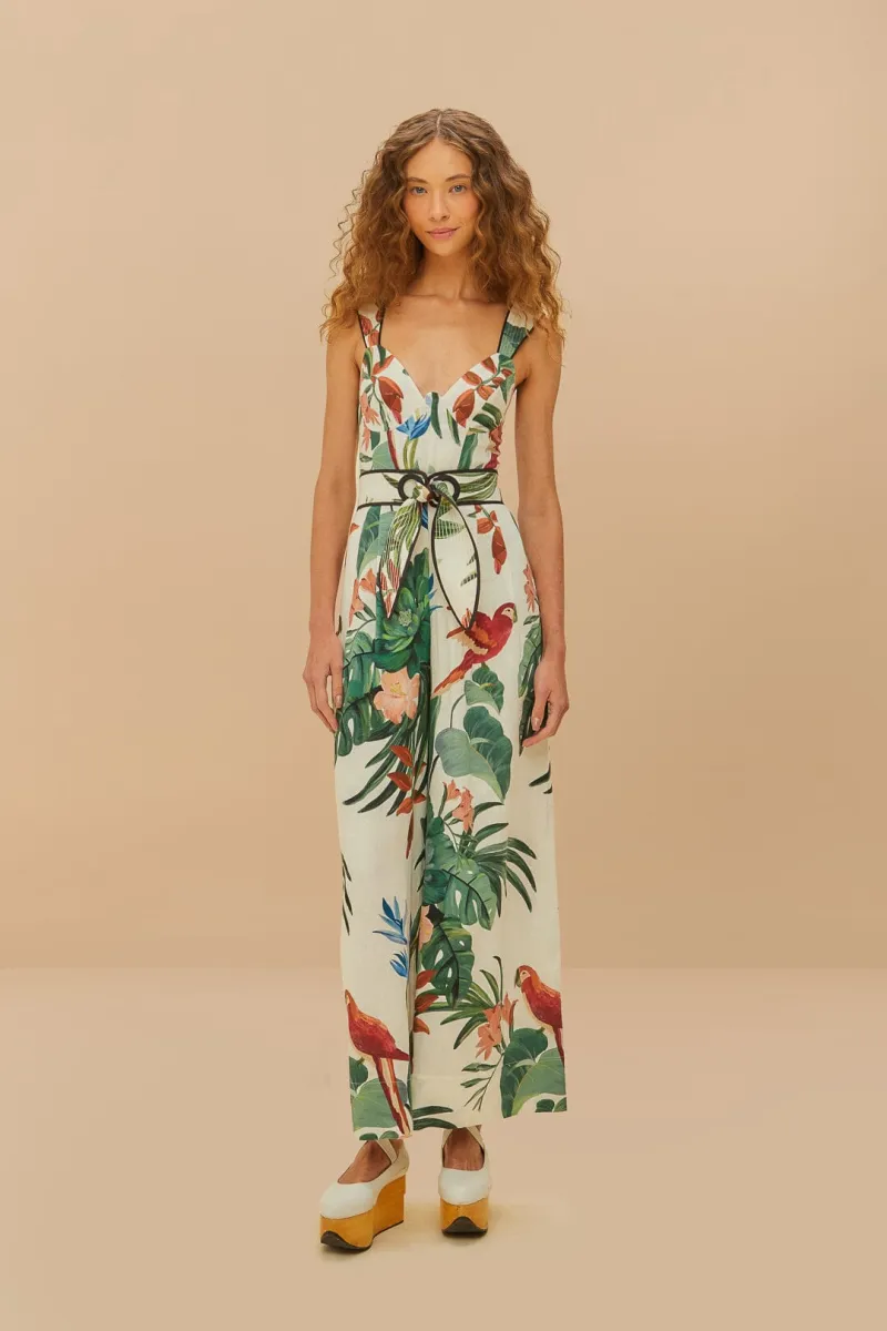 New FARM Rio Tropical Print Linen Blend Jumpsuit Size M image 9