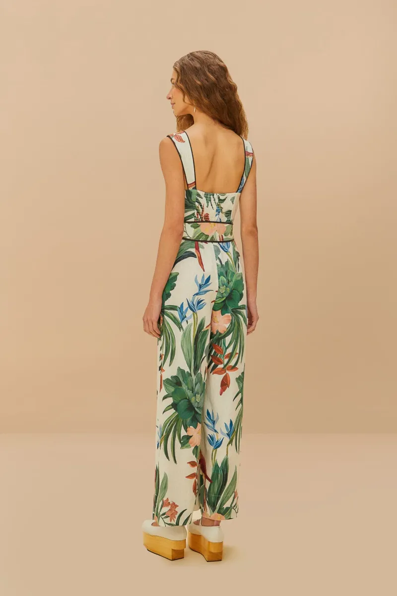 New FARM Rio Tropical Print Linen Blend Jumpsuit Size M image 8