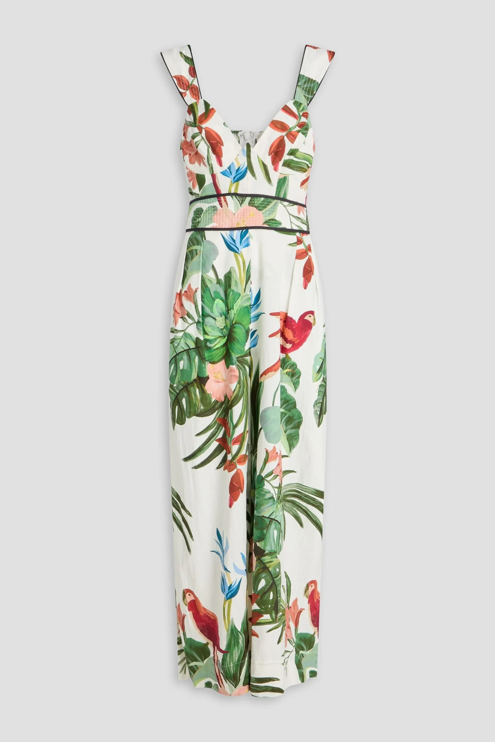 New FARM Rio Tropical Print Linen Blend Jumpsuit Size M