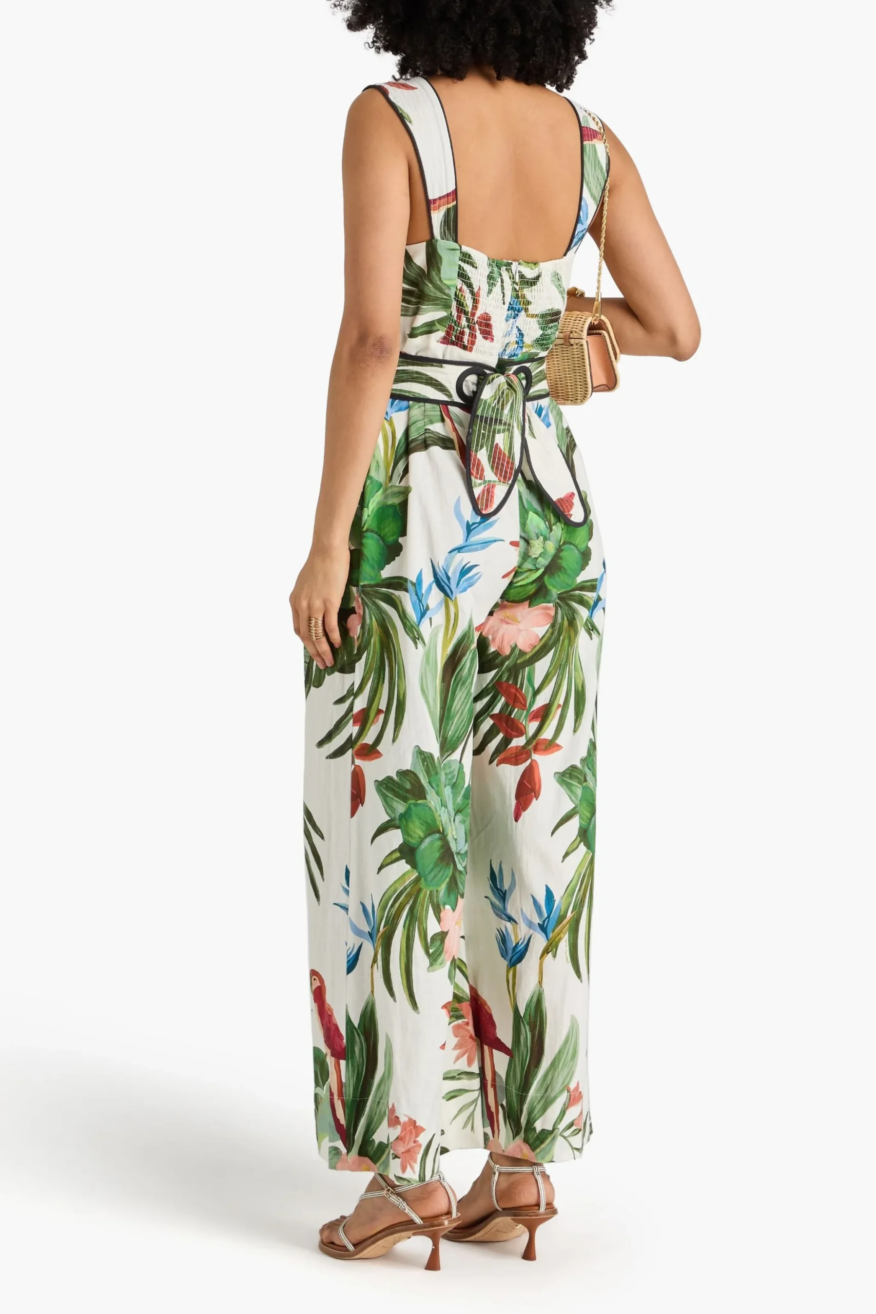 New FARM Rio Tropical Print Linen Blend Jumpsuit Size M image 6