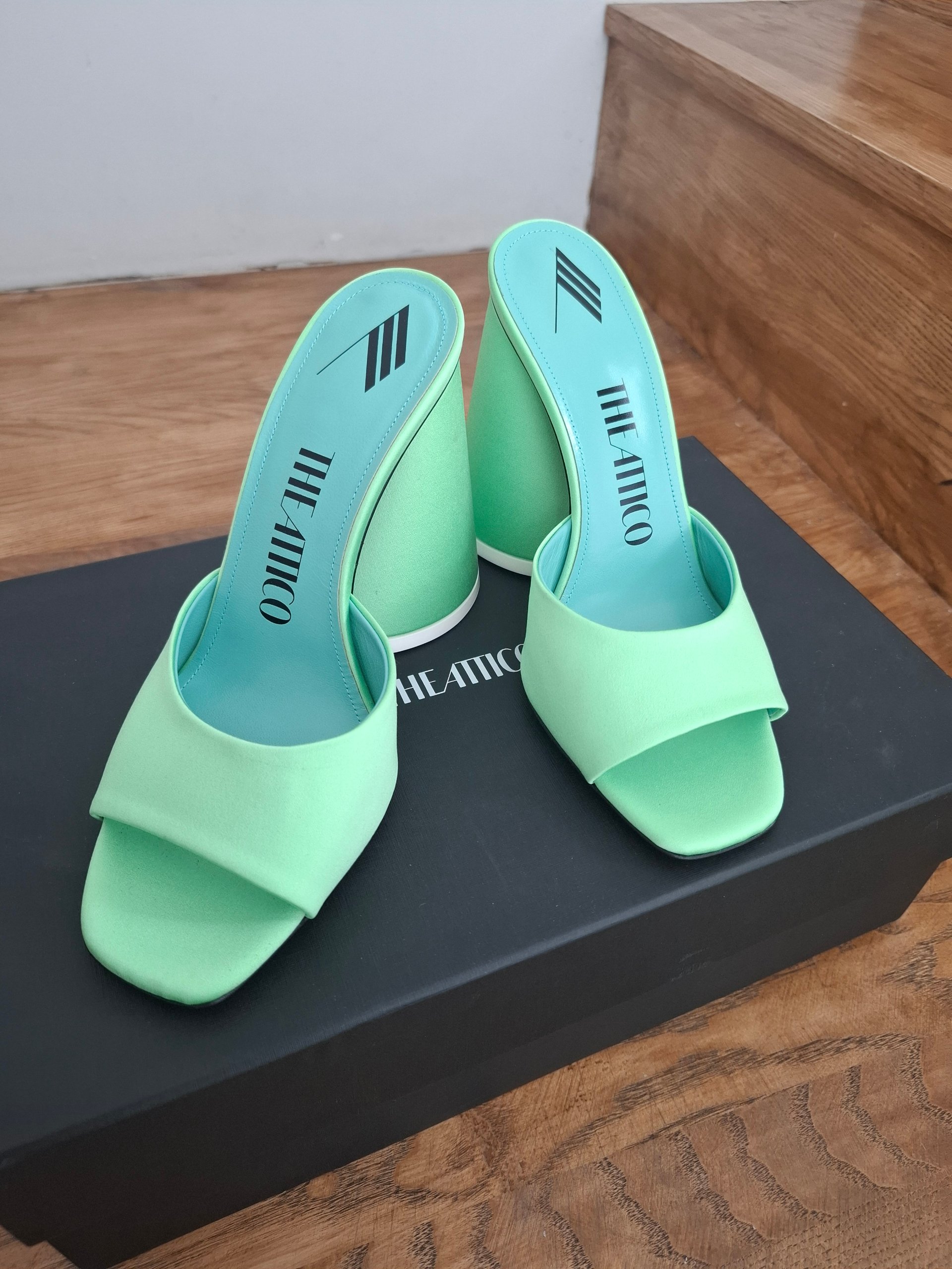 New The Attico Light Green Satin Devon Mules Heels Size 36 / EU 36 image 8