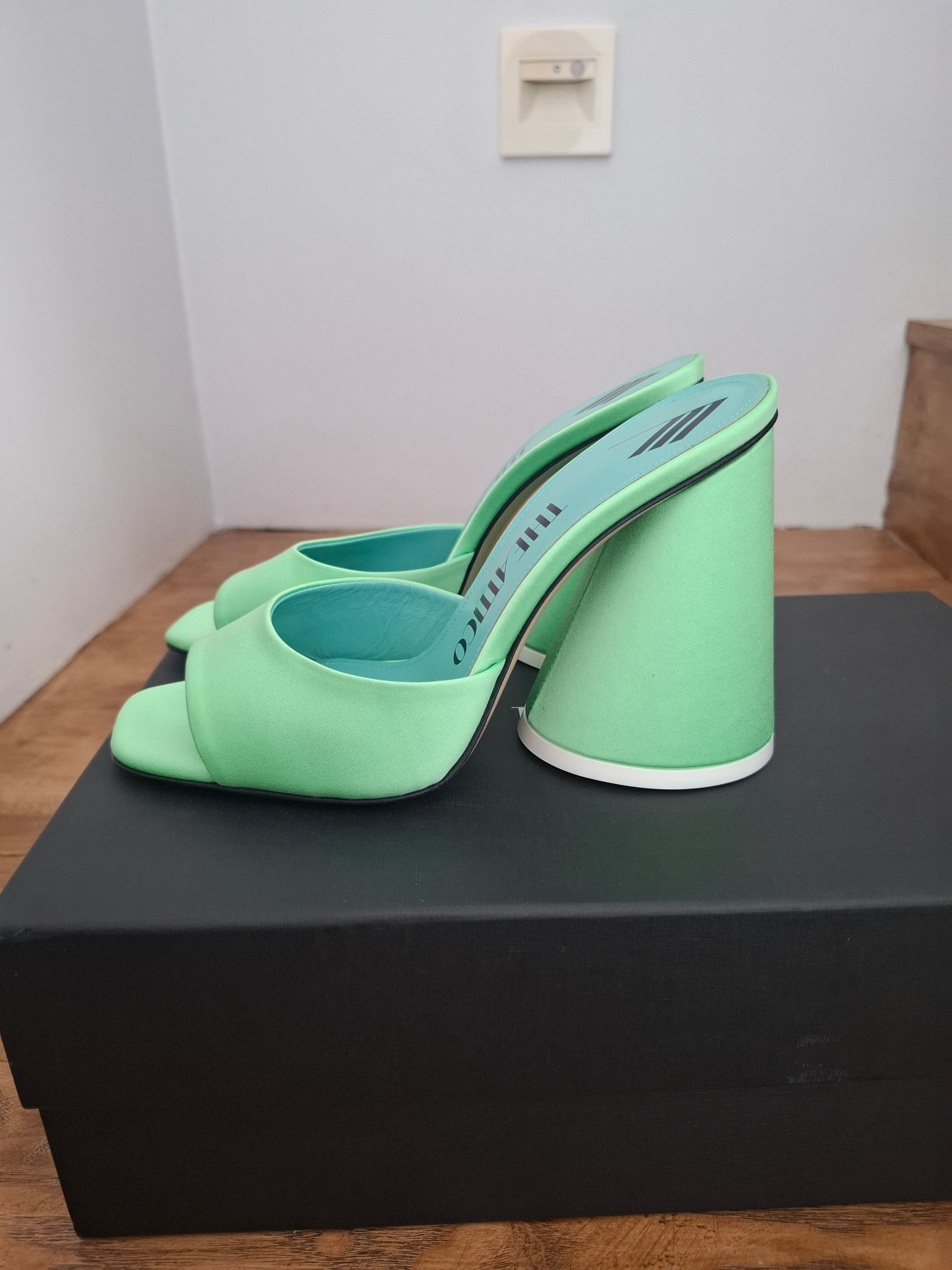 New The Attico Light Green Satin Devon Mules Heels Size 36 / EU 36 image 9