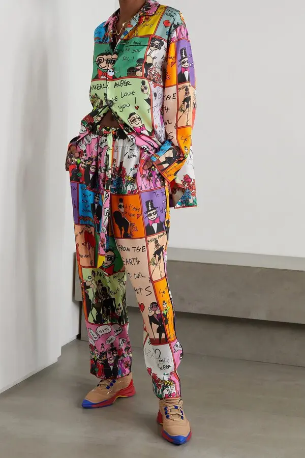New AZ Factory Graphic Printed 100% Silk Pants Size XS image 6