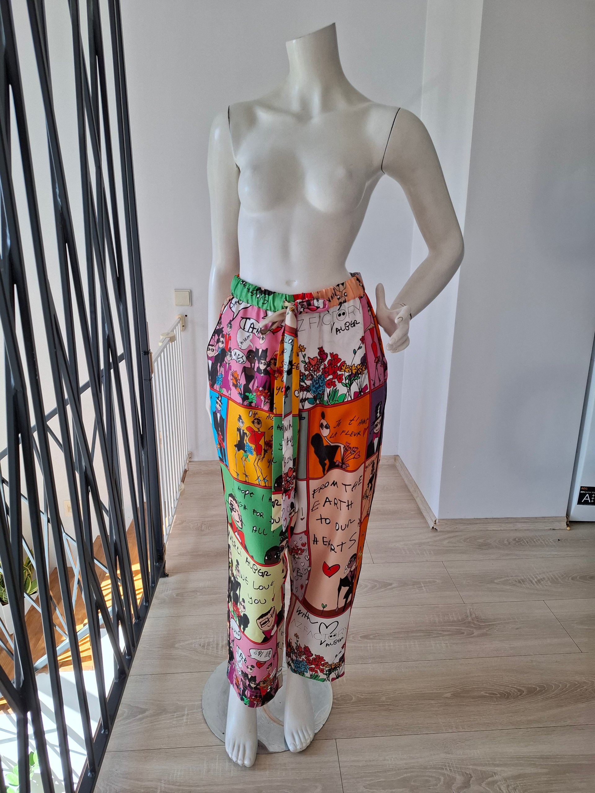 New AZ Factory Graphic Printed 100% Silk Pants Size XS image 9