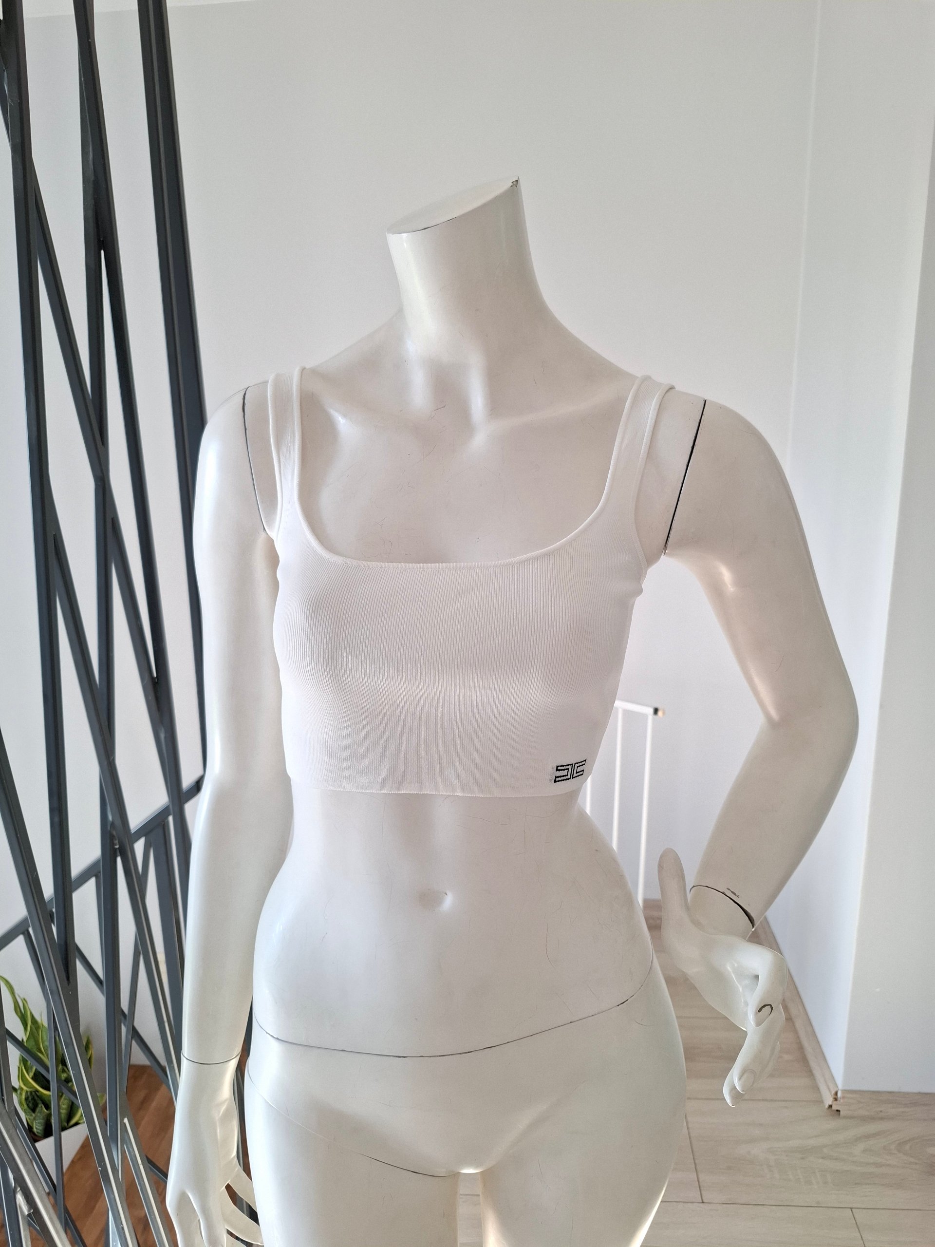 New Elisabetta Franchi White Ribbed Cut-Out Sweater Set / Top Size S image 6