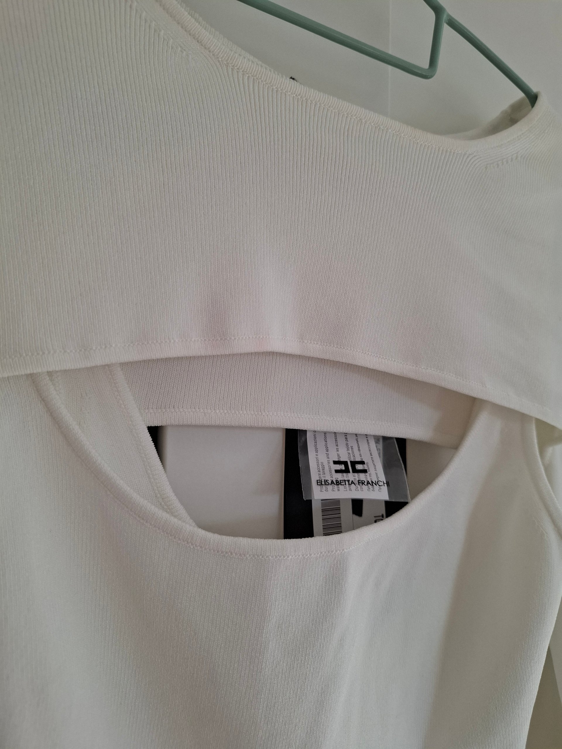New Elisabetta Franchi White Ribbed Cut-Out Sweater Set / Top Size S image 7